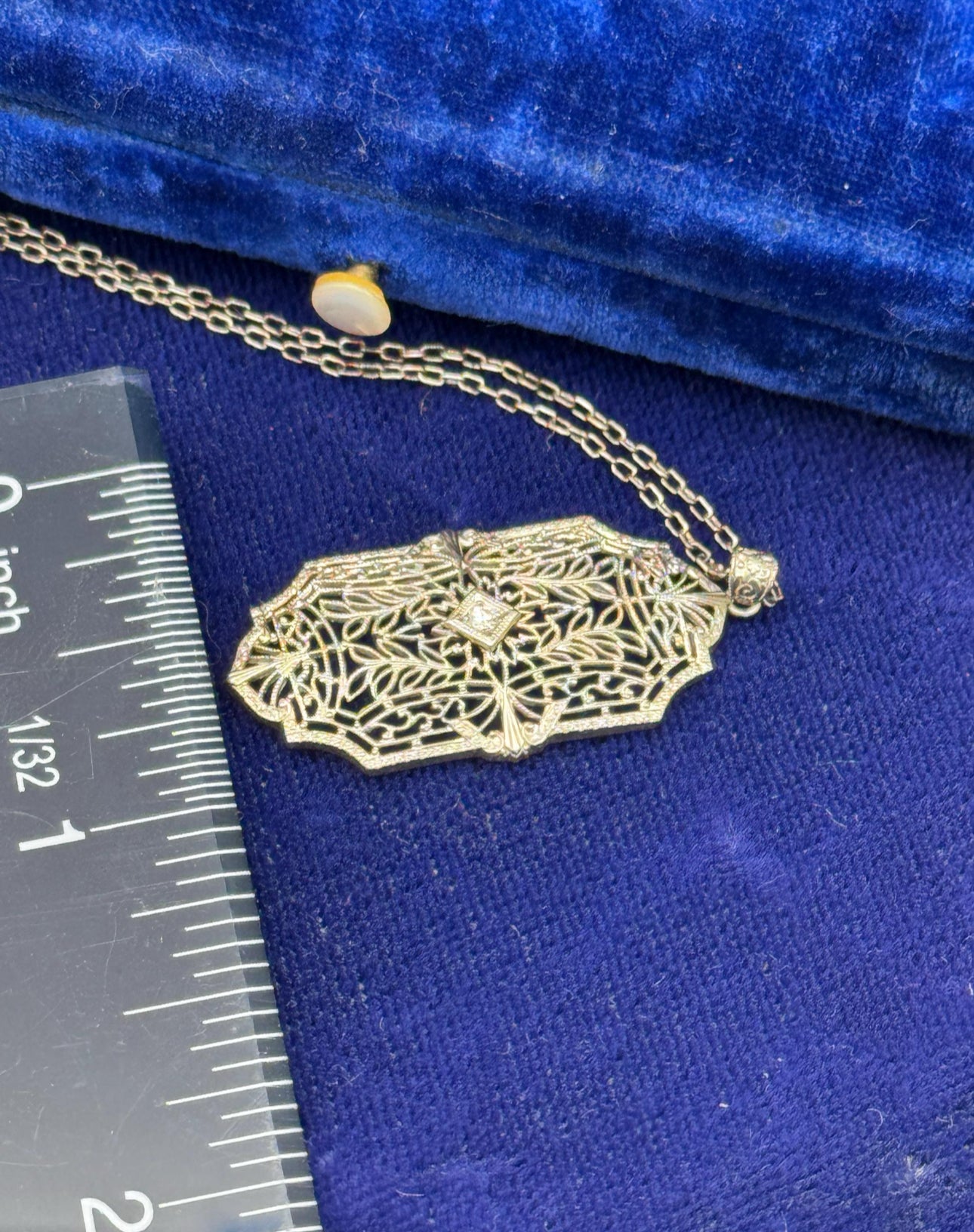 14K White Gold Art Deco Style Diamond Pendant Necklace – Appraisal Conveys with Purchase