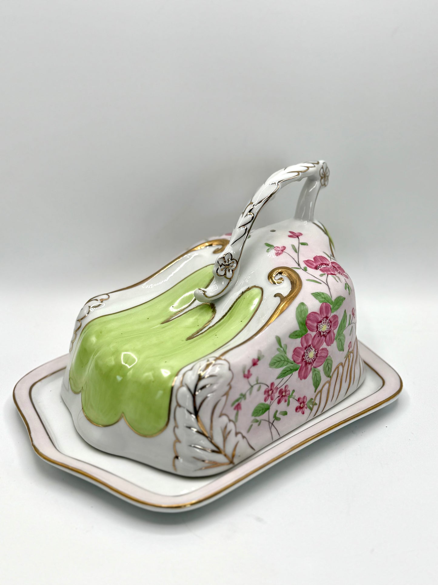 Antique PINK FLORAL Cheese Cloche Art Nouveau Style ESTATE FIND