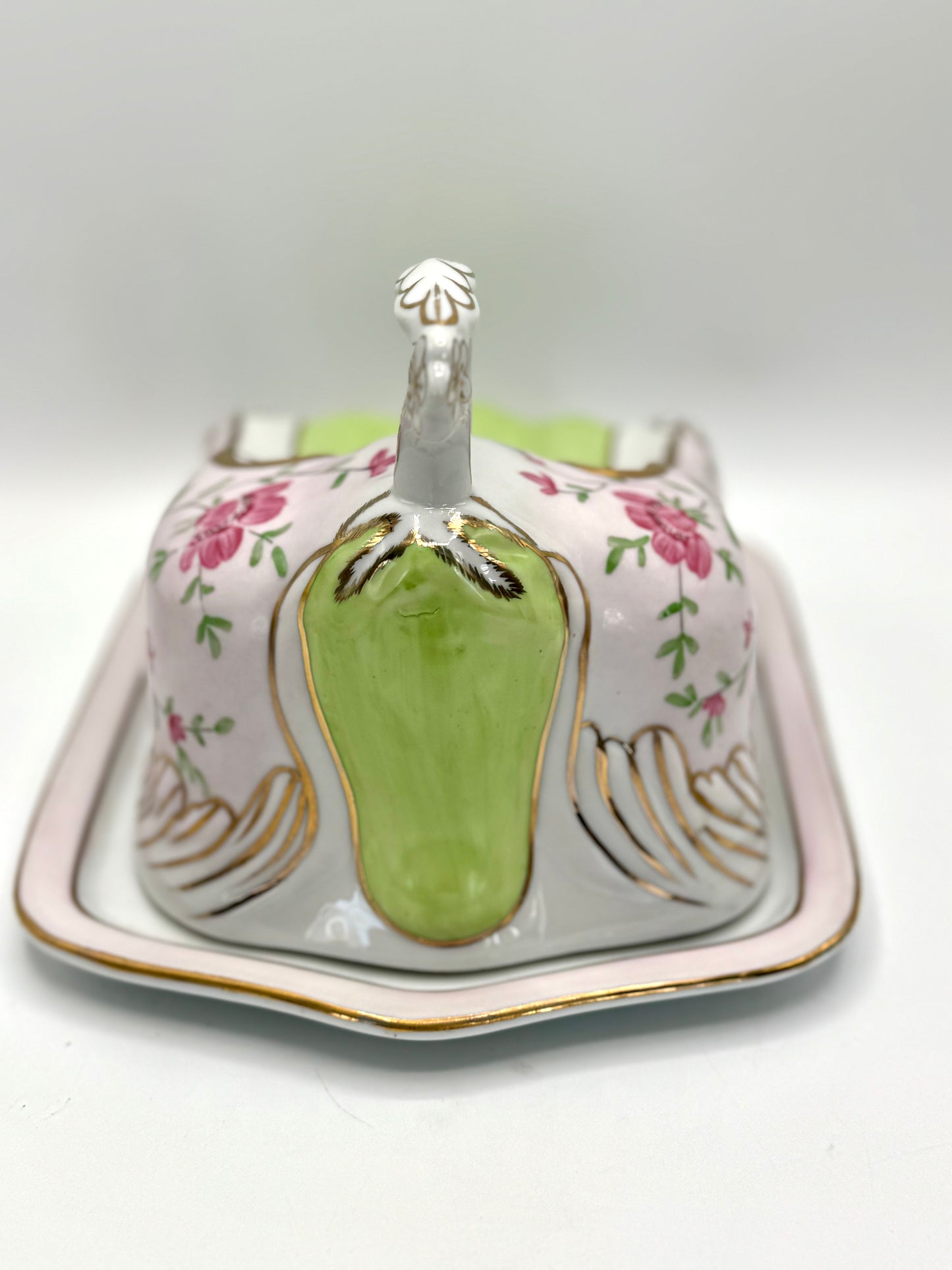 Antique PINK FLORAL Cheese Cloche Art Nouveau Style ESTATE FIND