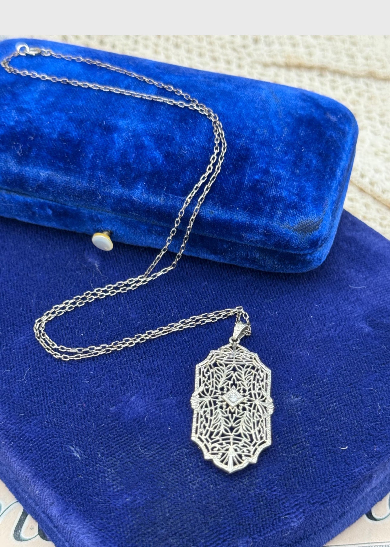14K White Gold Art Deco Style Diamond Pendant Necklace – Appraisal Conveys with Purchase