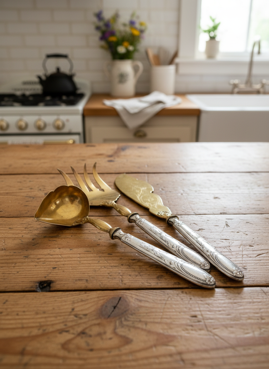Antique 800 FRENCH Silver & Vermeil Serving Set – Ornate European Flatware