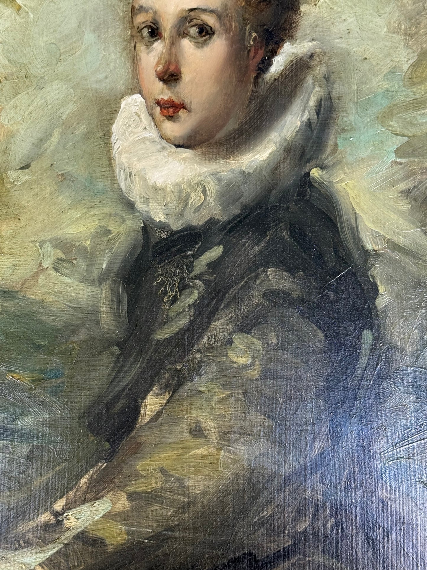 Vintage Oil On Board Framed “Elizabethan Portrait” Circa 17.75” X 13” Framed