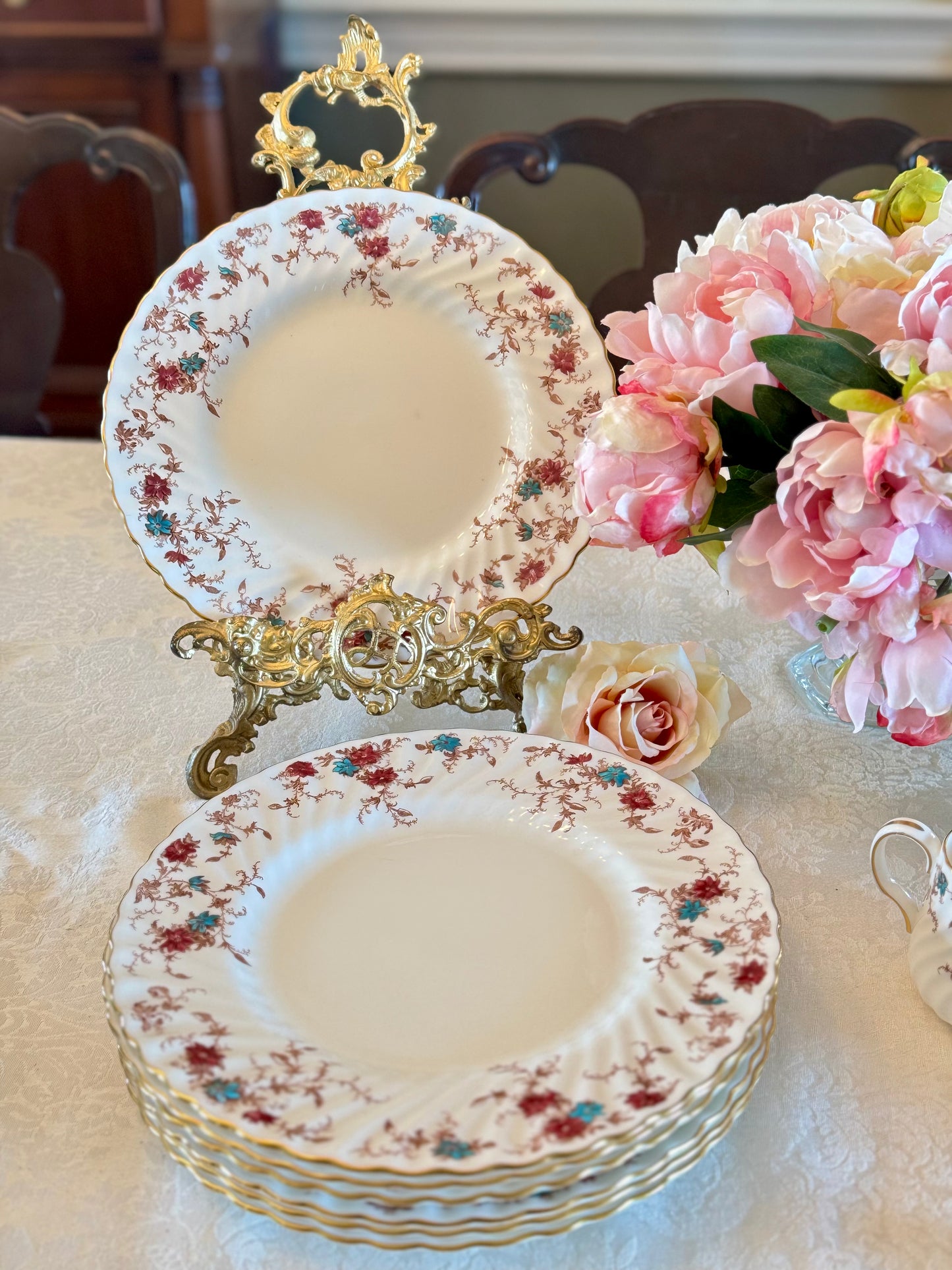 8 Vintage Minton Ancestral 10.5” Dinner Plates Bone China Made In England