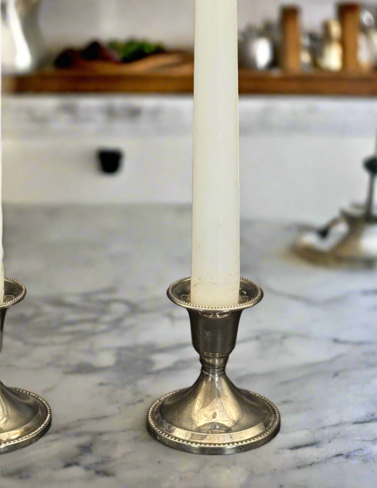 Small Silverplate Candlestick Pair Ca.2.5”h ESTATE FIND