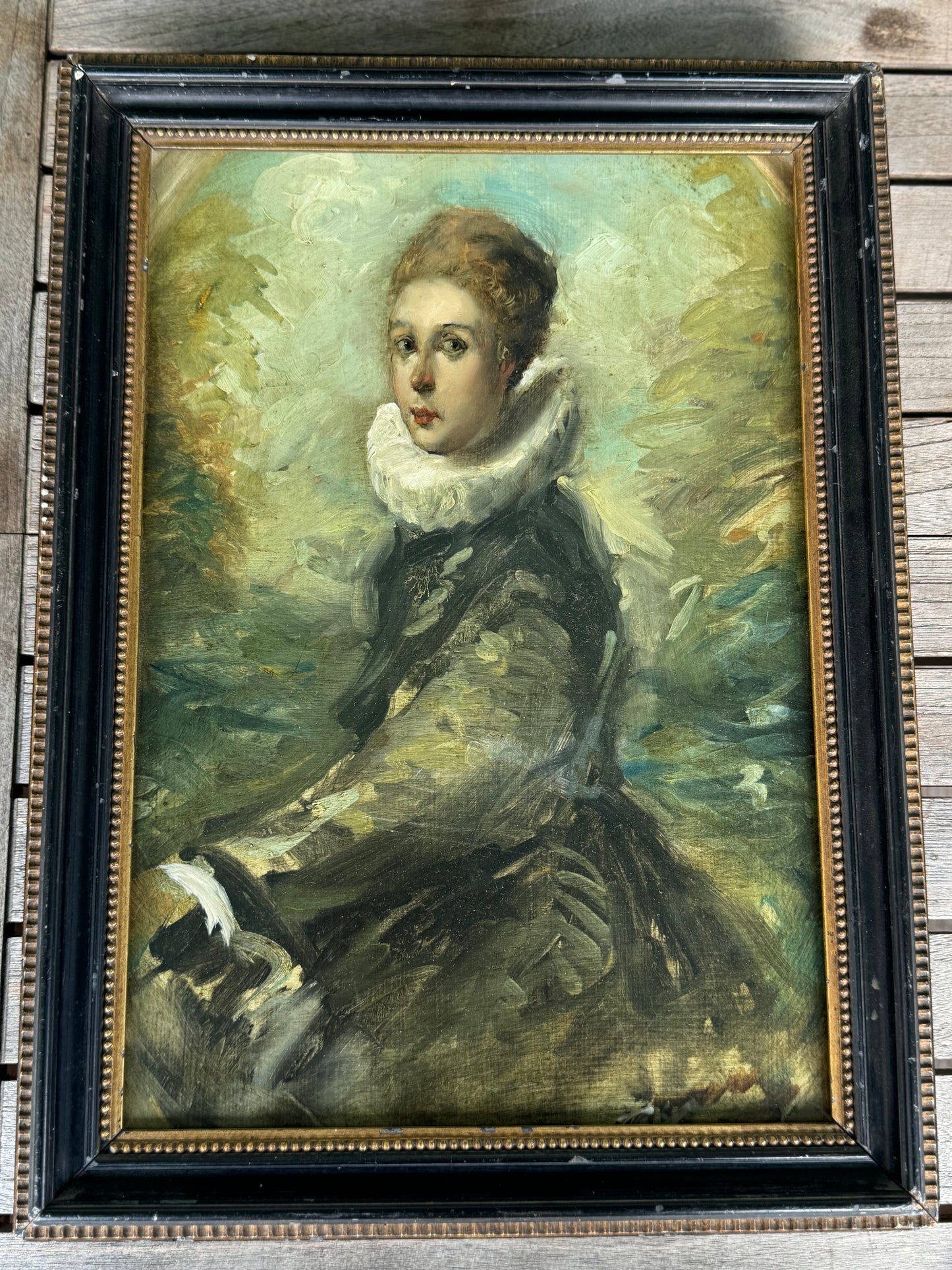 Vintage Oil On Board Framed “Elizabethan Portrait” Circa 17.75” X 13” Framed