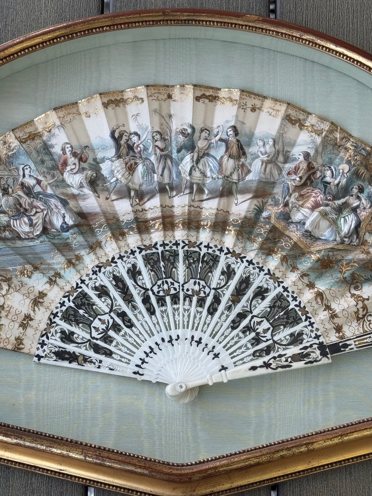 Vintage Hand Fan in Shadow Box circa 25” by 16.5” by 2.5” ESTATE FIND