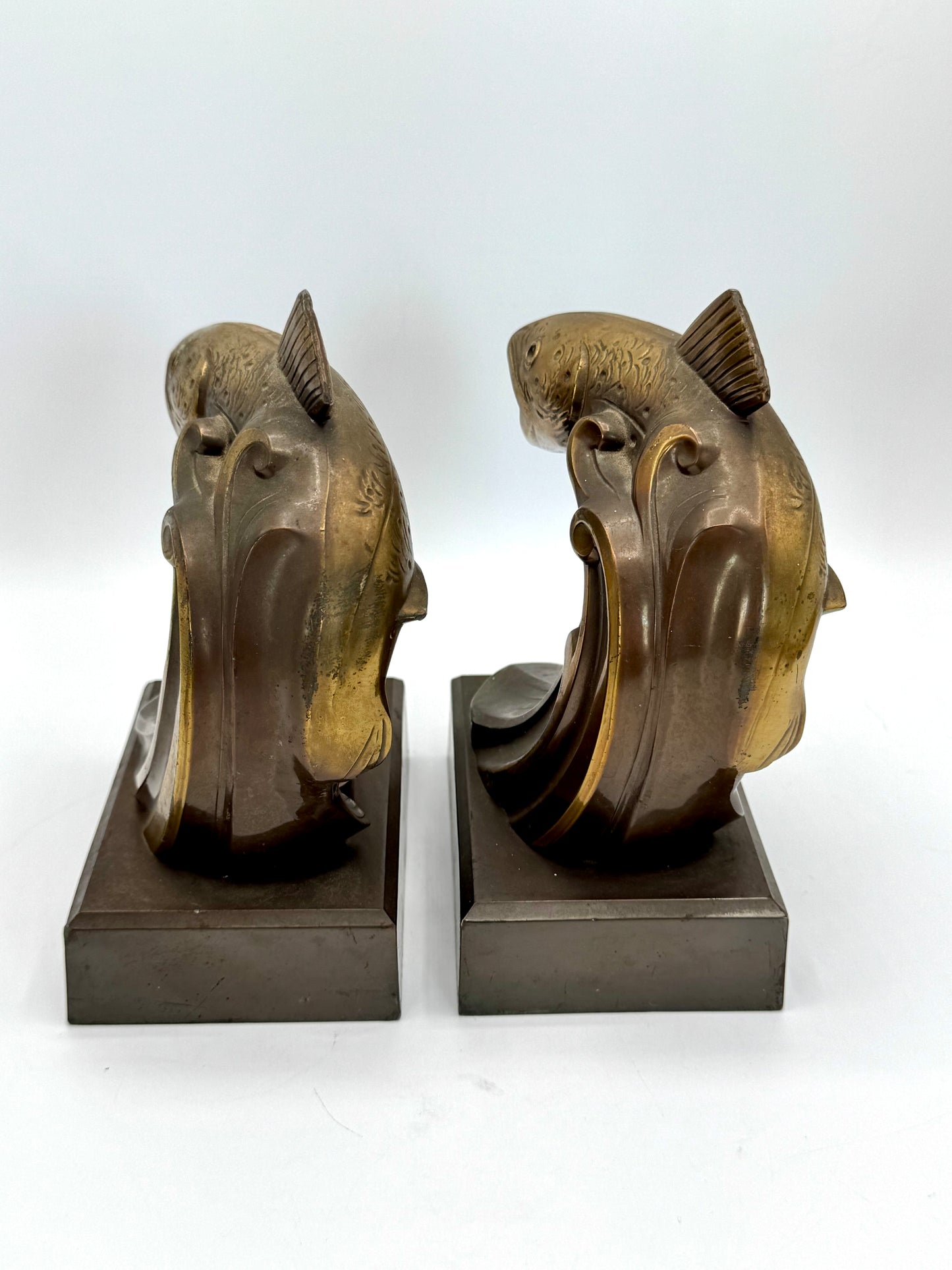 Vintage ART DECO Bronze Brass Style Book Ends TROUT Fish Estate Find Heavy!
