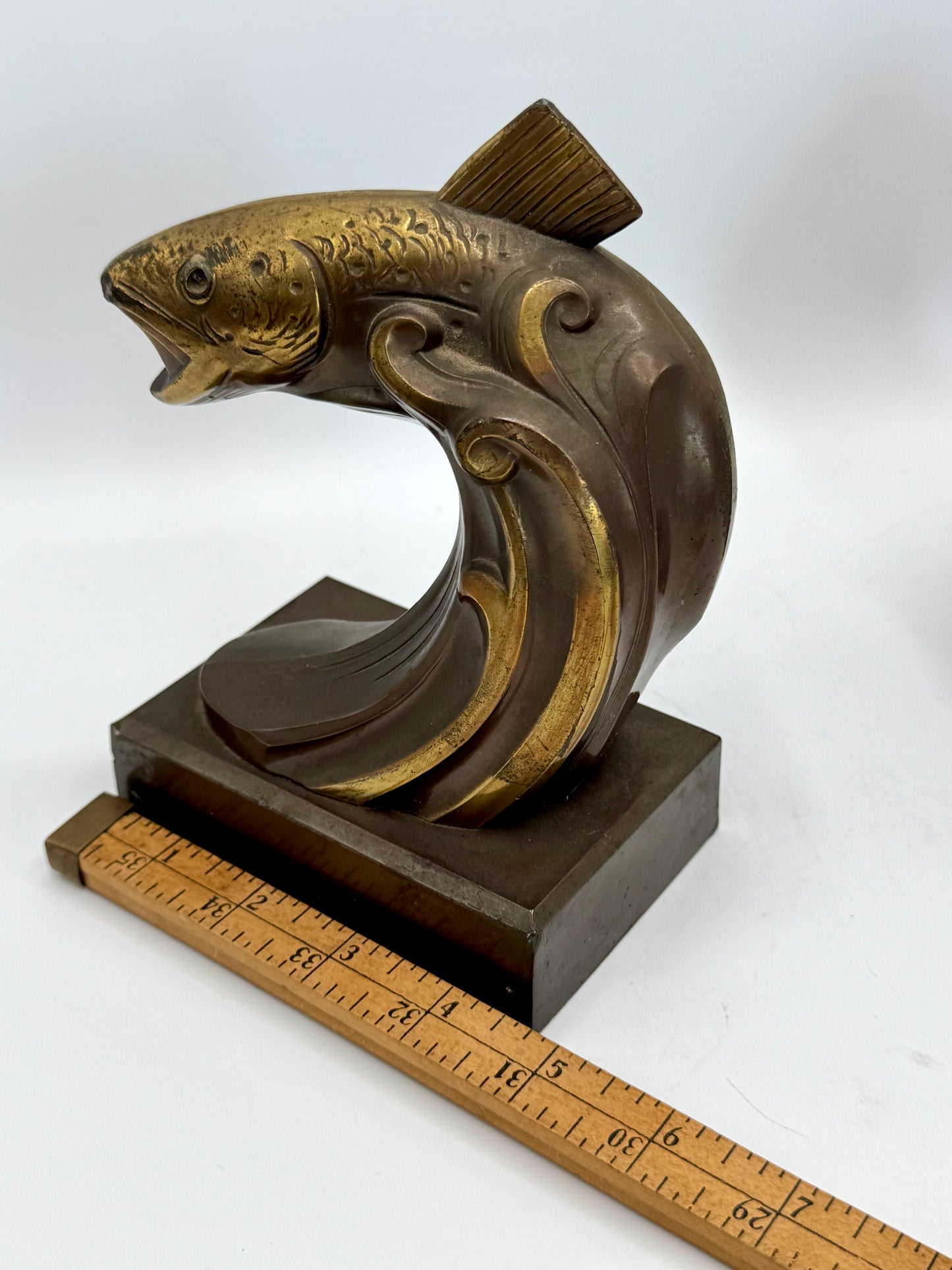 Vintage ART DECO Bronze Brass Style Book Ends TROUT Fish Estate Find Heavy!