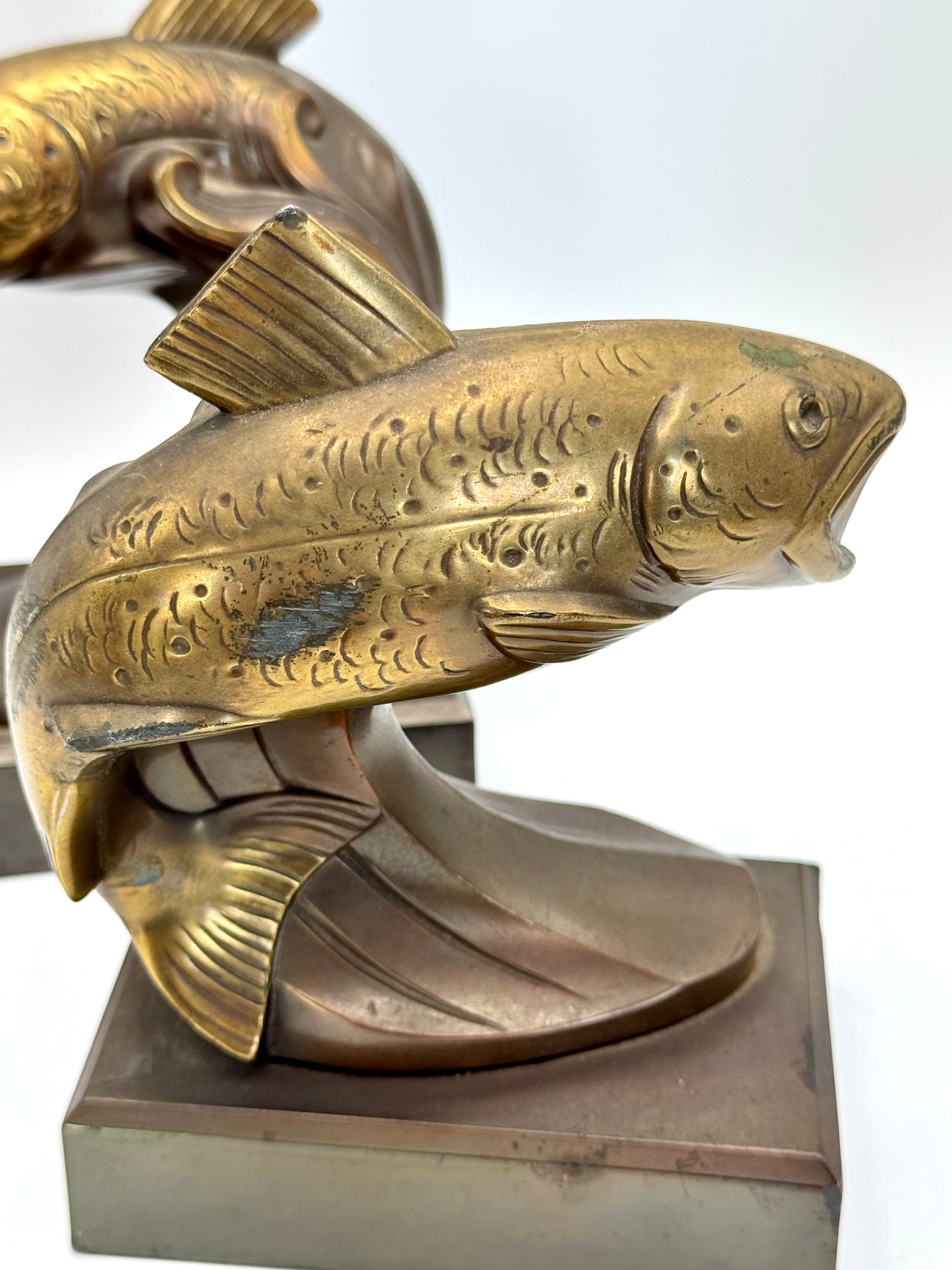 Vintage ART DECO Bronze Brass Style Book Ends TROUT Fish Estate Find Heavy!