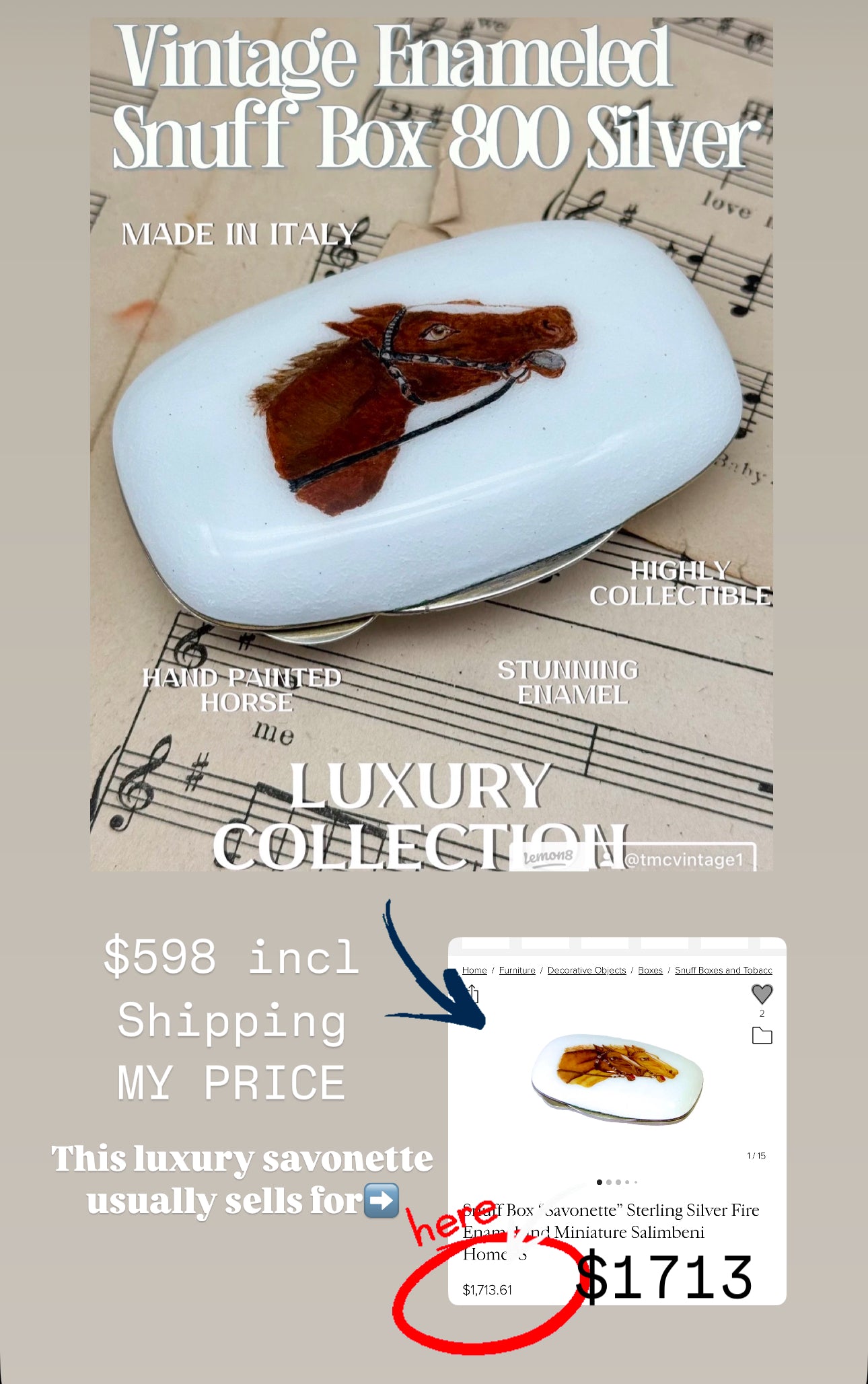 Snuff Box “Savonette” Horse Head Equestrian Design 800 Silver Made in Italy Enameled EXQUISITE