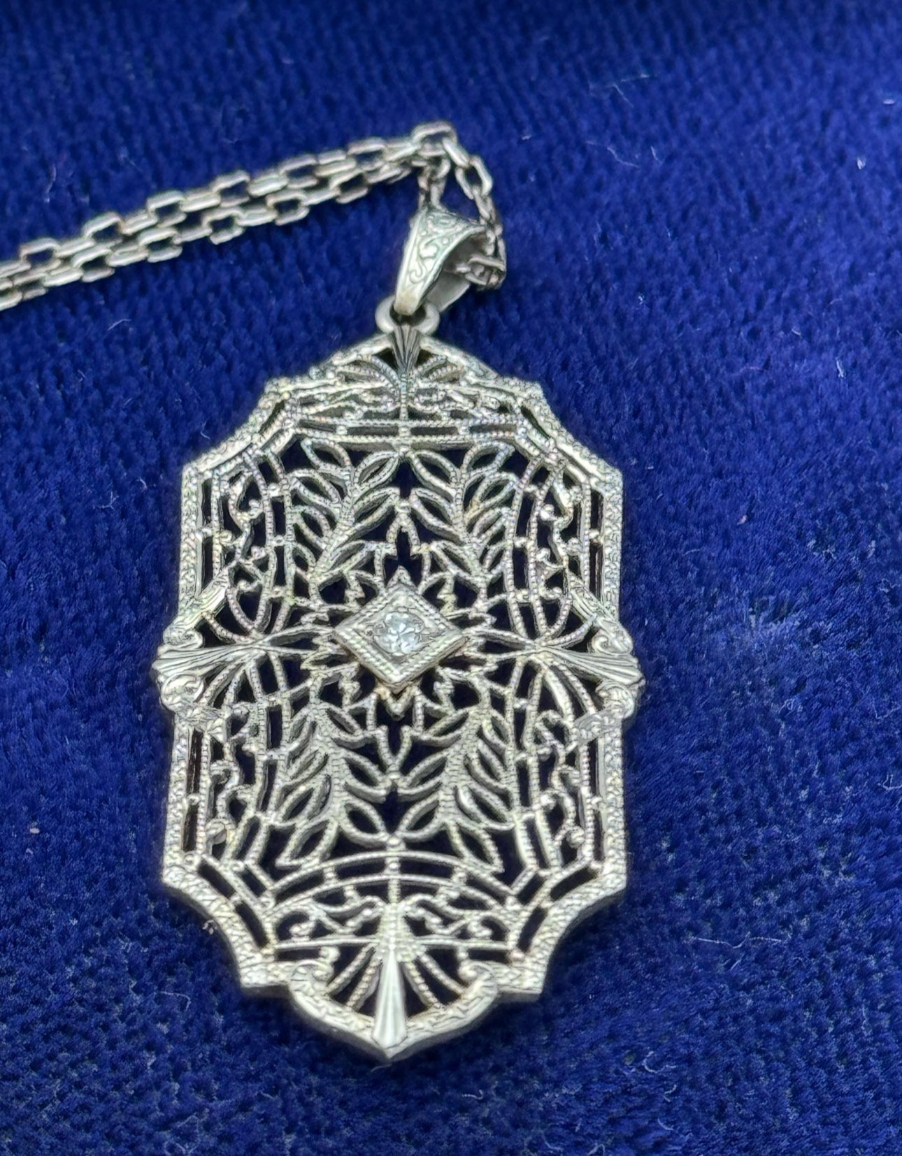 14K White Gold Art Deco Style Diamond Pendant Necklace – Appraisal Conveys with Purchase