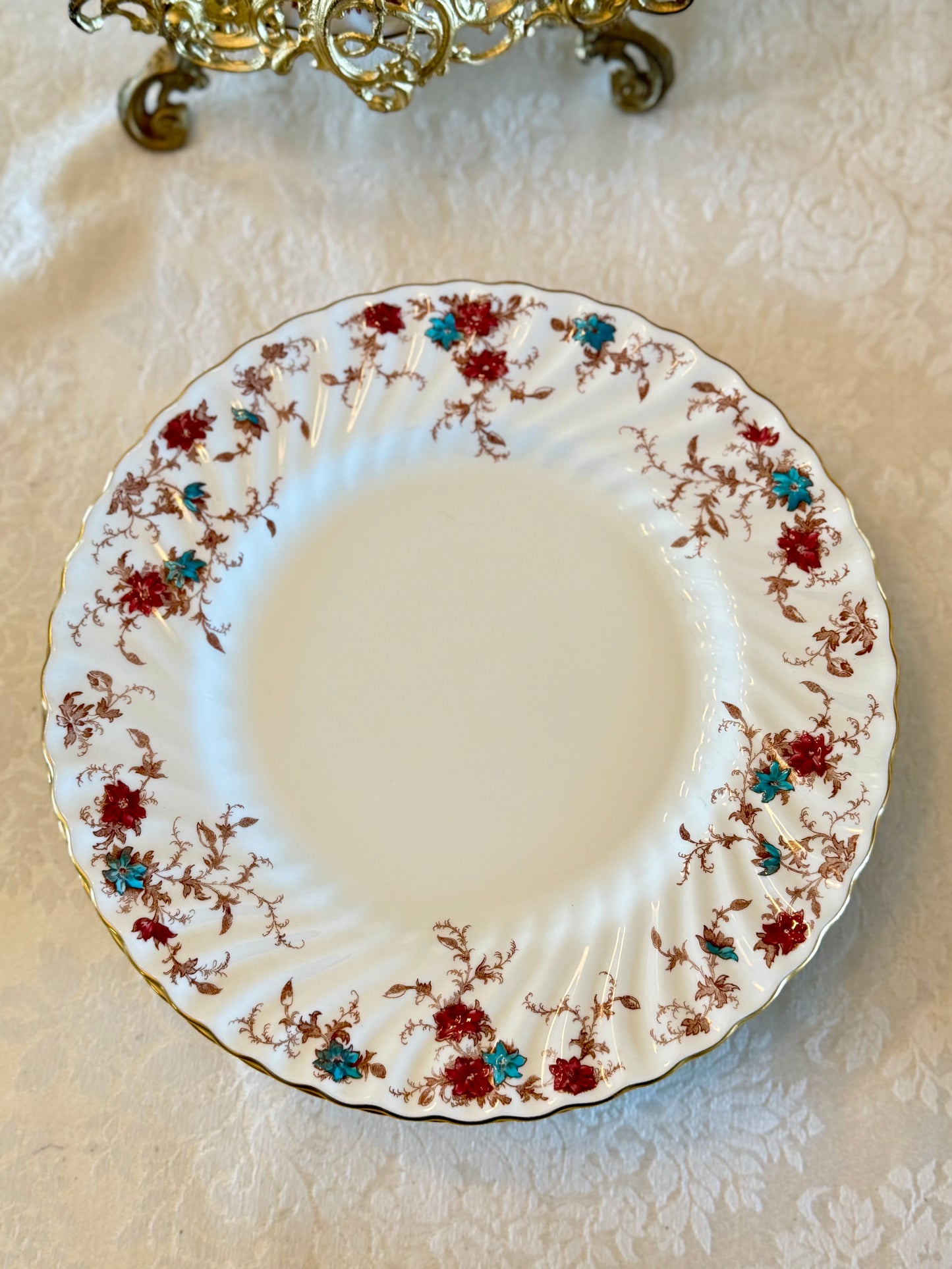 8 Vintage Minton Ancestral 10.5” Dinner Plates Bone China Made In England