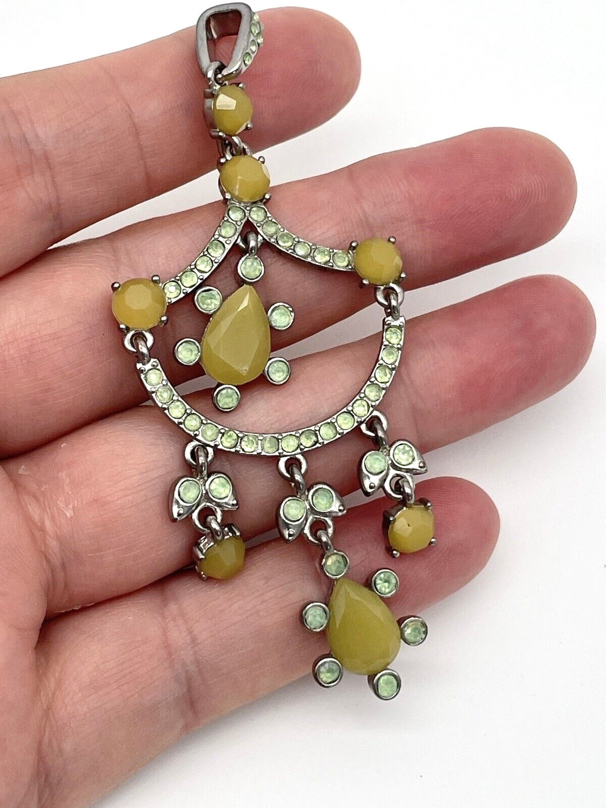 Vintage Pendant Yellow & Lime Green Rhinestone Edwardian Revival Style