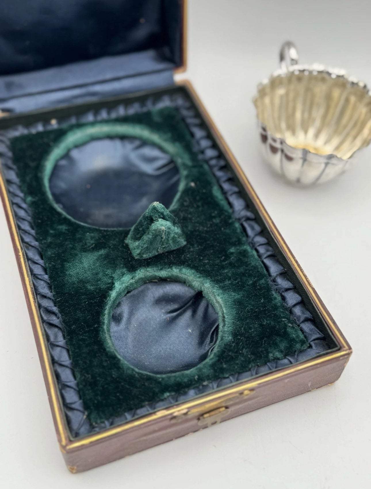 Antique Silverplate Creamer & Sugar with Spoon ESPN in Fitted Presentation Box