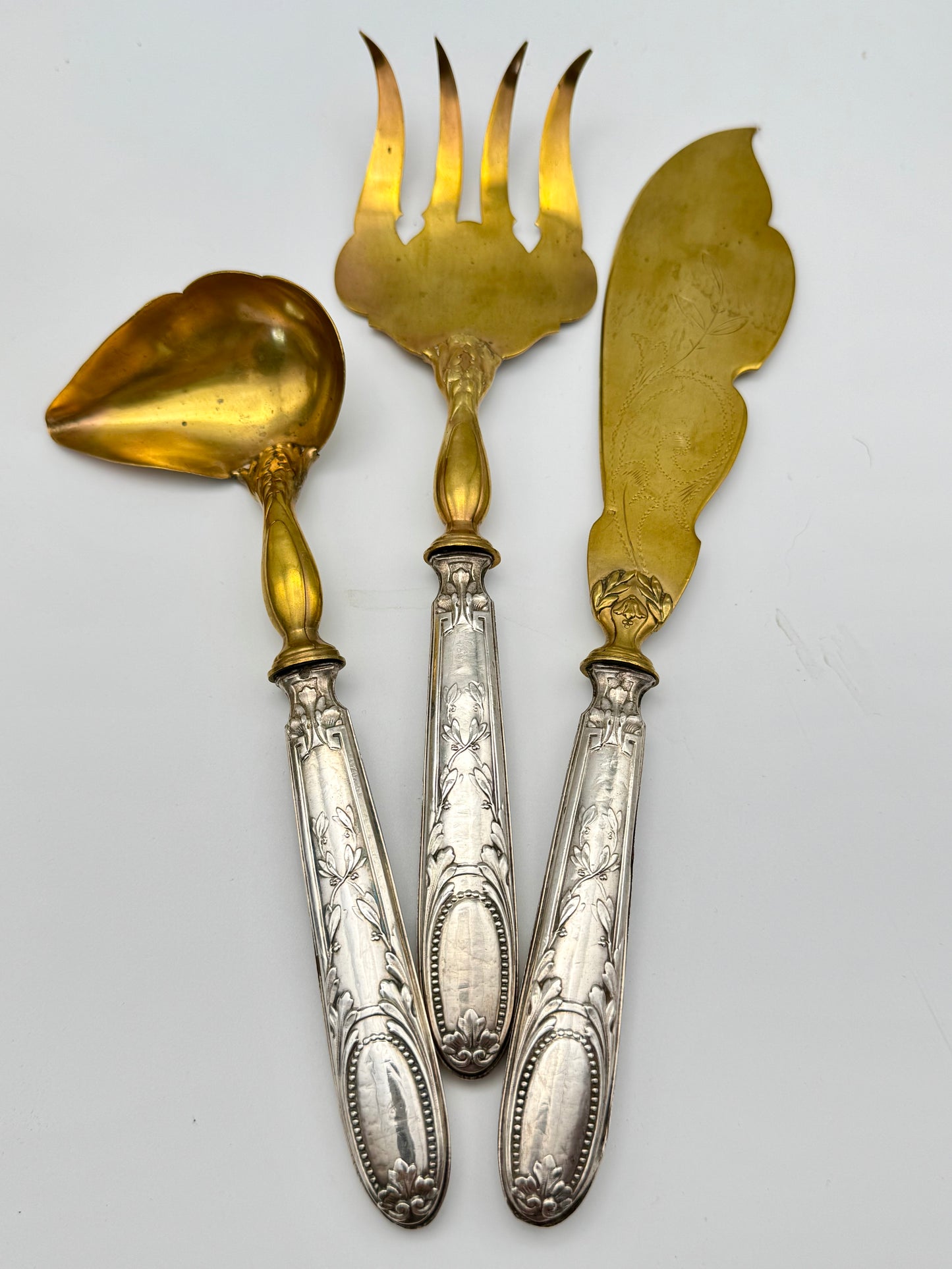 Antique 800 FRENCH Silver & Vermeil Serving Set – Ornate European Flatware