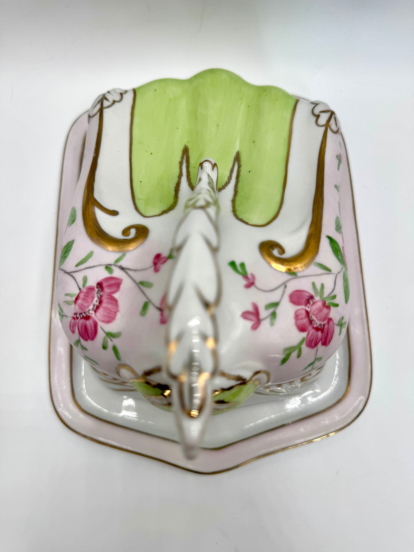 Antique PINK FLORAL Cheese Cloche Art Nouveau Style ESTATE FIND
