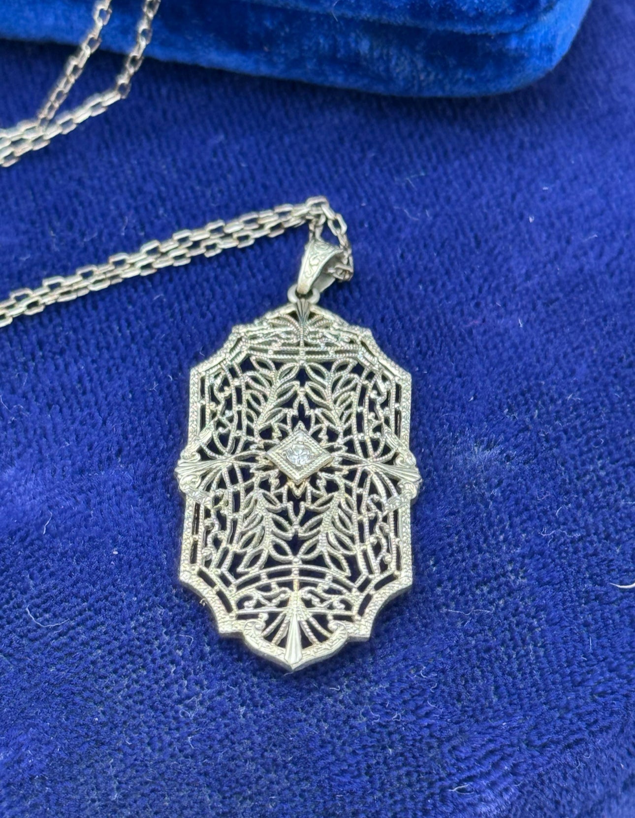 14K White Gold Art Deco Style Diamond Pendant Necklace – Appraisal Conveys with Purchase