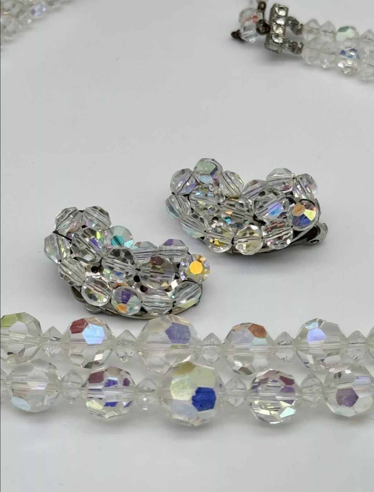 Vintage Taylor Maid Rock AB Crystal 2 Strand Necklace With Earrings In Box