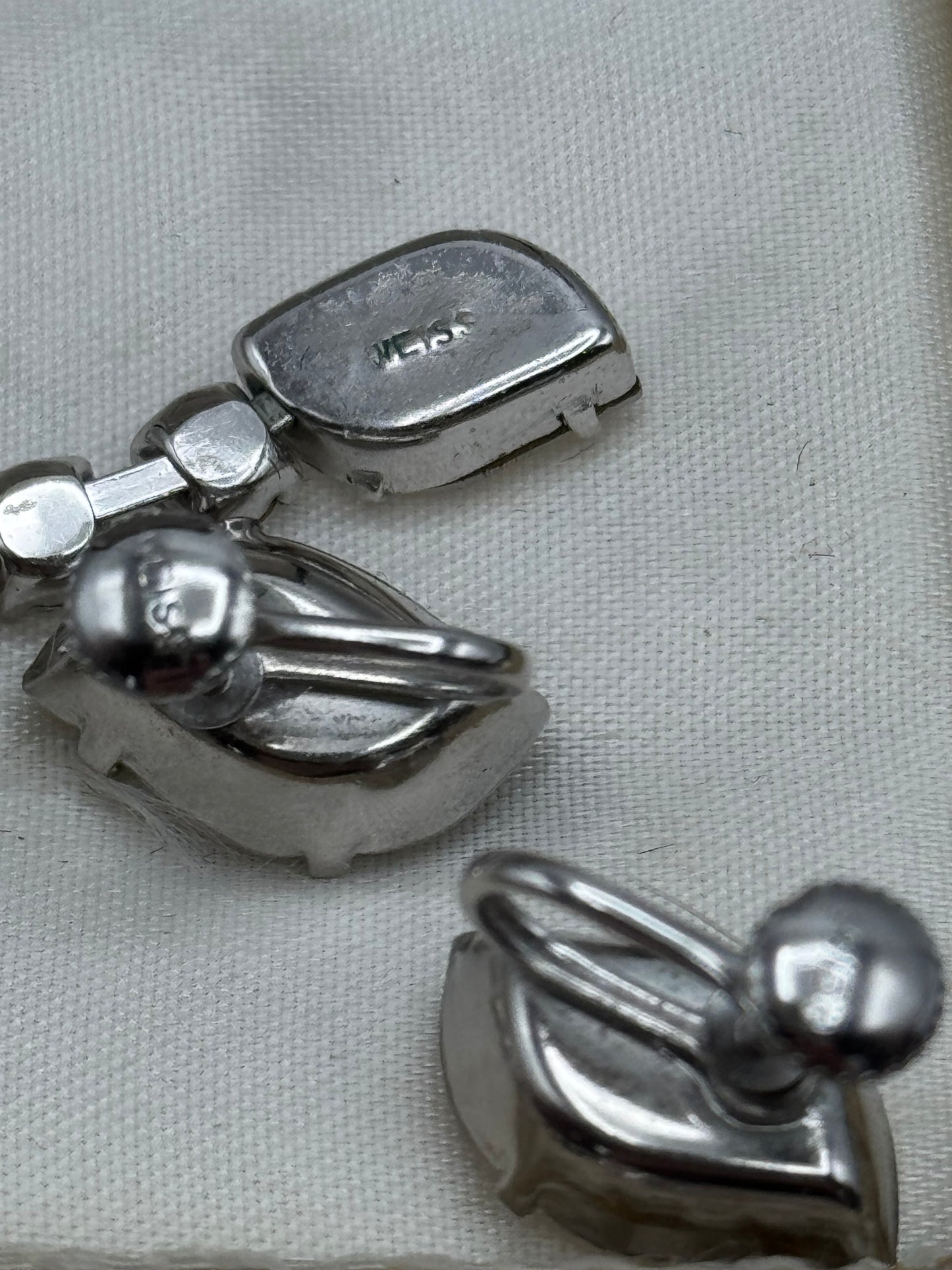 Vintage SIGNED WEISS Demi Parure Earrings Necklace Clear Rhinestones ORIGINAL Albert Weiss Box