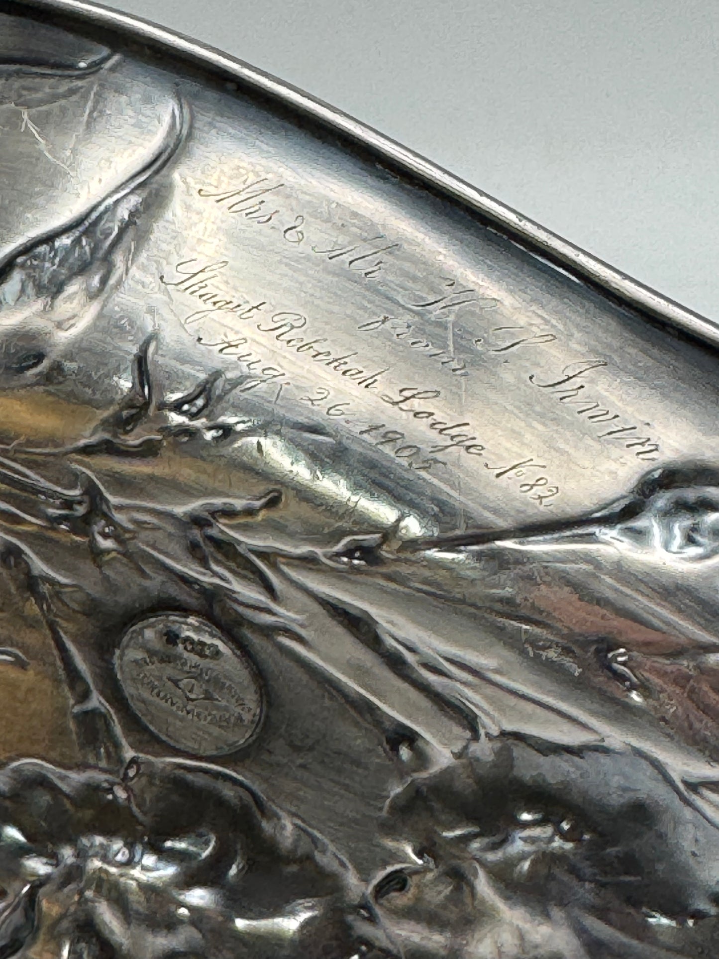 Antique James W. Tufts Quadruple Plate Tray – Morning Glory Pattern, 1905 Rebekah Lodge Dedication
