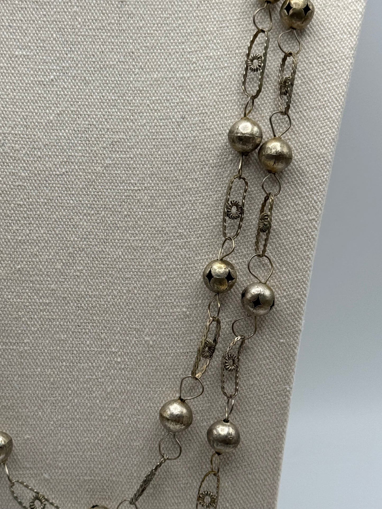Vintage Handmade Silver Tone Mexican Wedding Lasso Lazo Lazzo Laso Necklace 60"