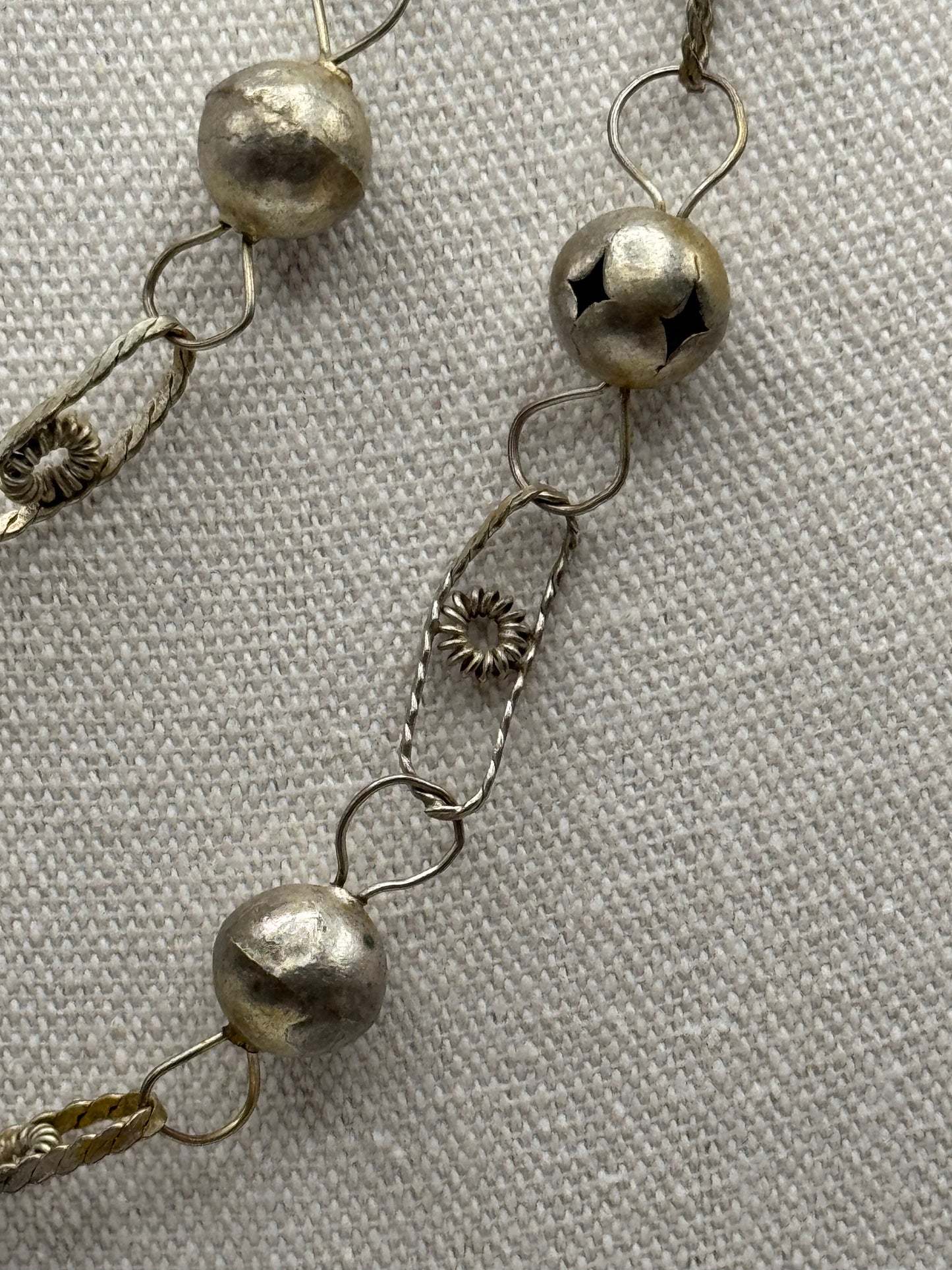 Vintage Handmade Silver Tone Mexican Wedding Lasso Lazo Lazzo Laso Necklace 60"