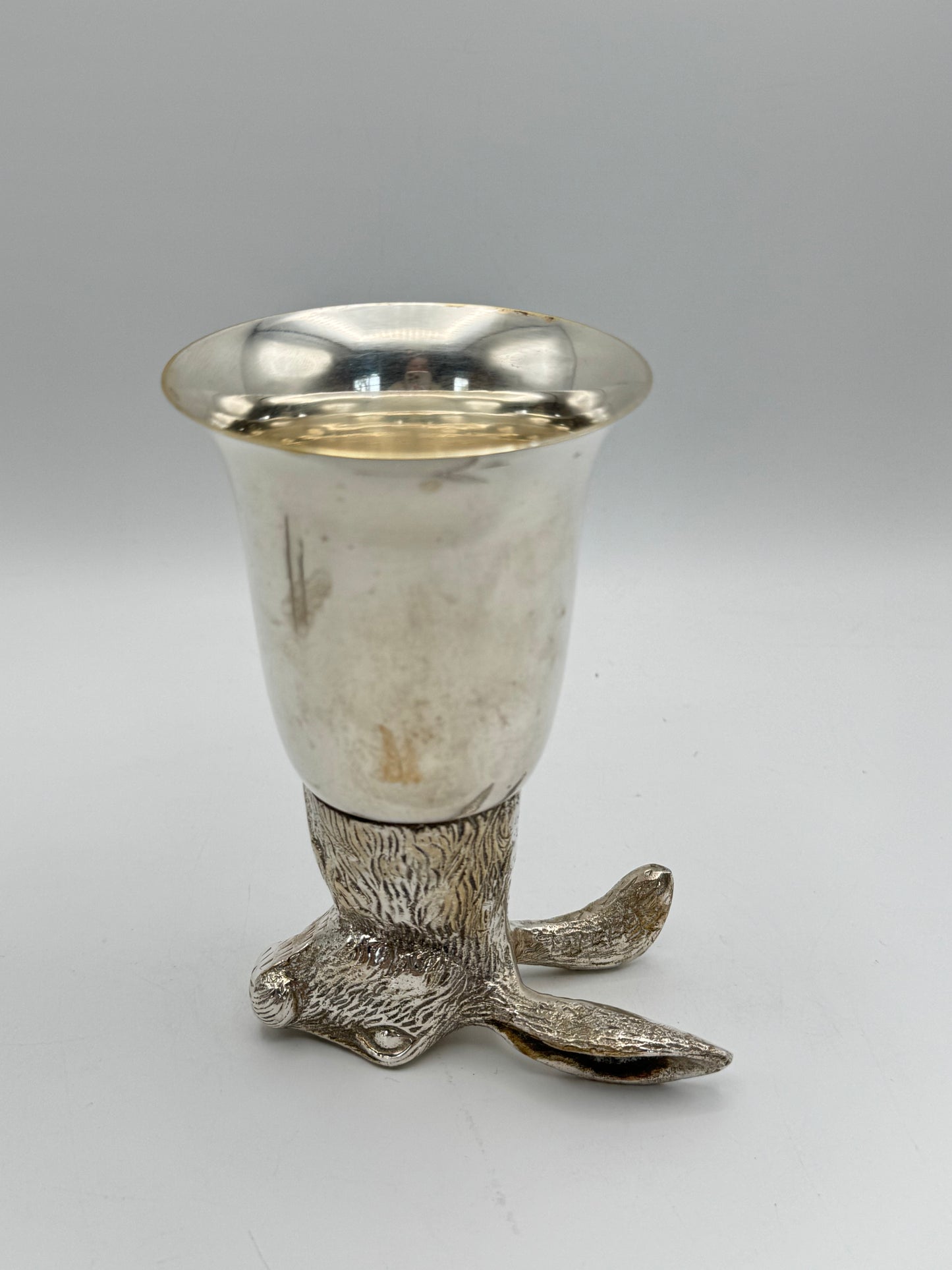 Vintage Stirrup Cup Silver Plate HARE Rabbit Equestrian ESTATE FIND Ca.5.5”h