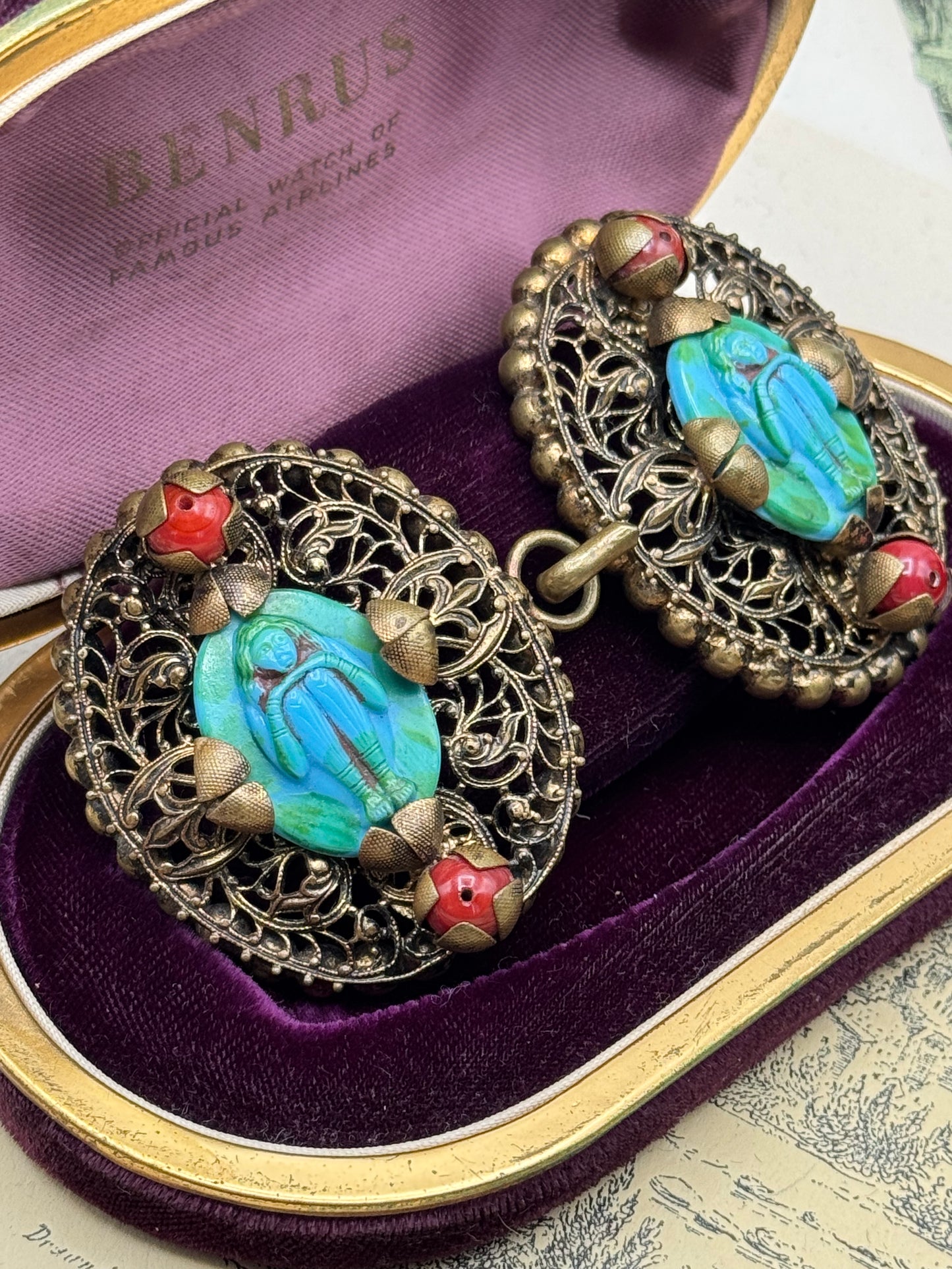 Antique Neiger Brothers Style Egyptian Revival Scarab Belt Buckle • Circa 1920s