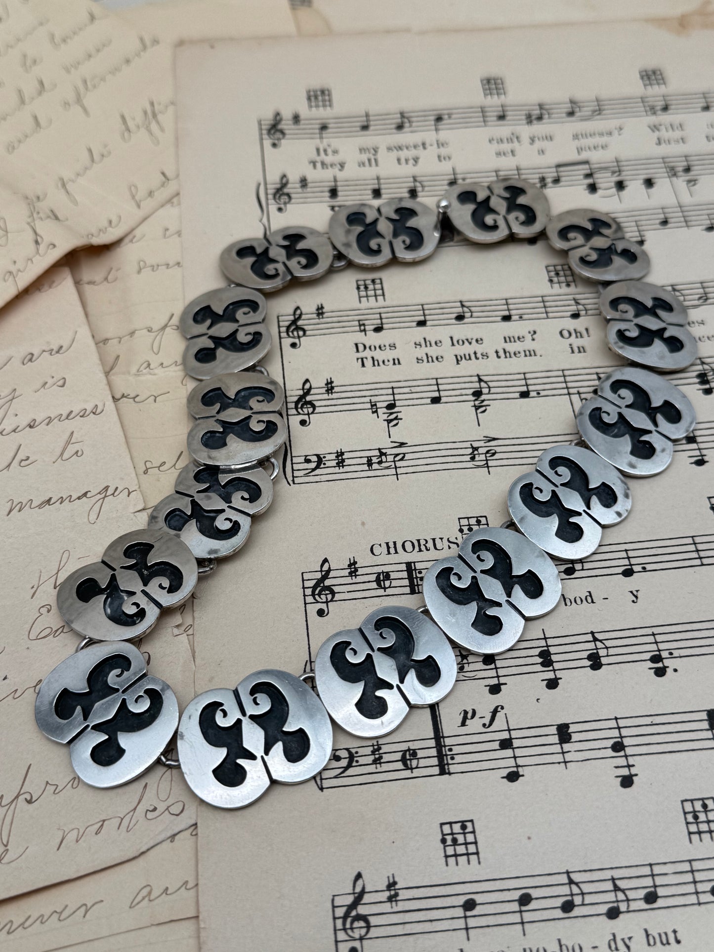 Vintage MEXICAN Taxco Silver Necklace 15.5” Wearable Length SIGNED