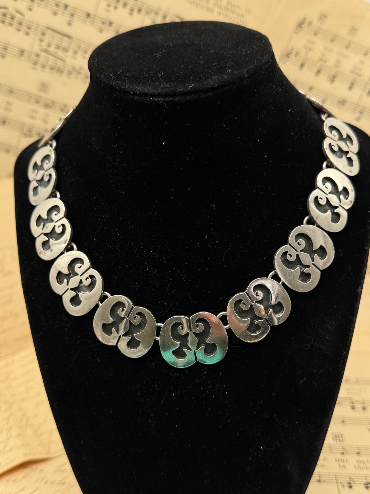 Vintage MEXICAN Taxco Silver Necklace 15.5” Wearable Length SIGNED