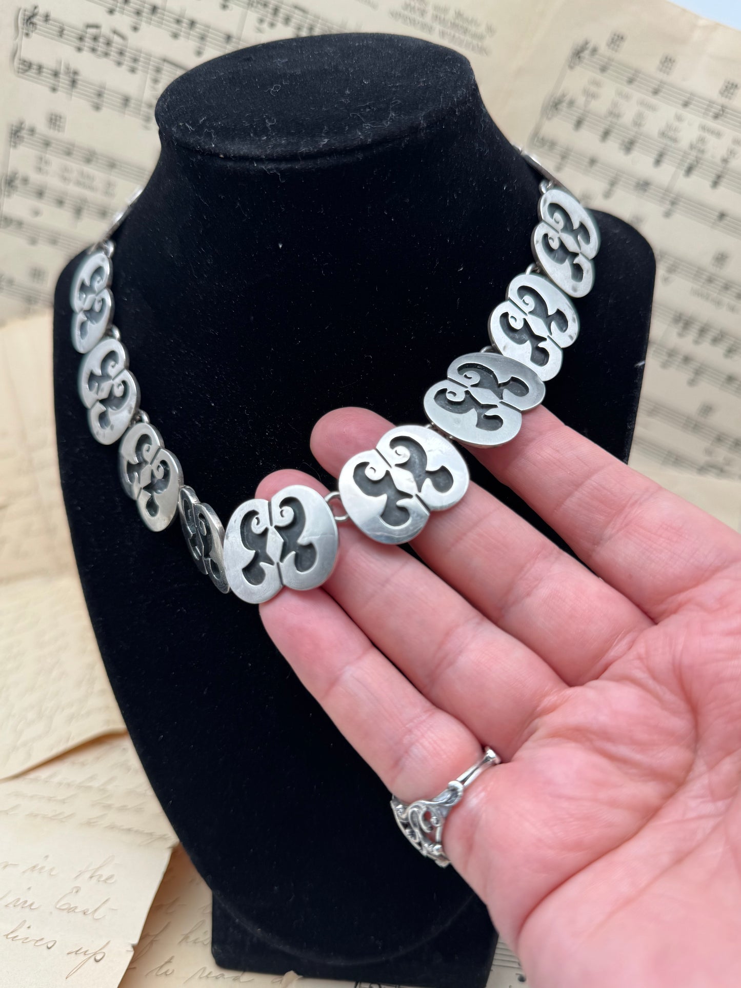 Vintage MEXICAN Taxco Silver Necklace 15.5” Wearable Length SIGNED
