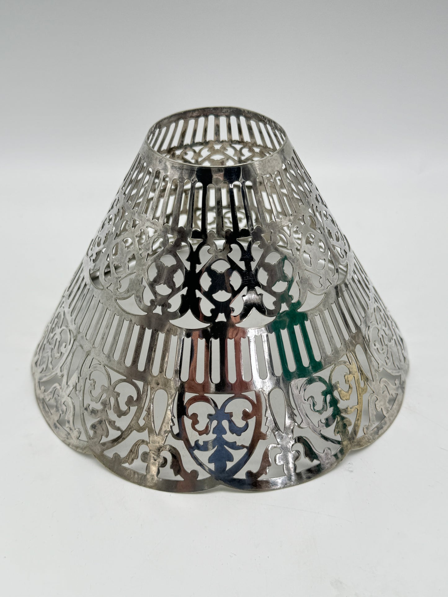 Pair of Vintage Reticulated Silver Plate Gorham Lamp Shades with Gorham Shade Holders