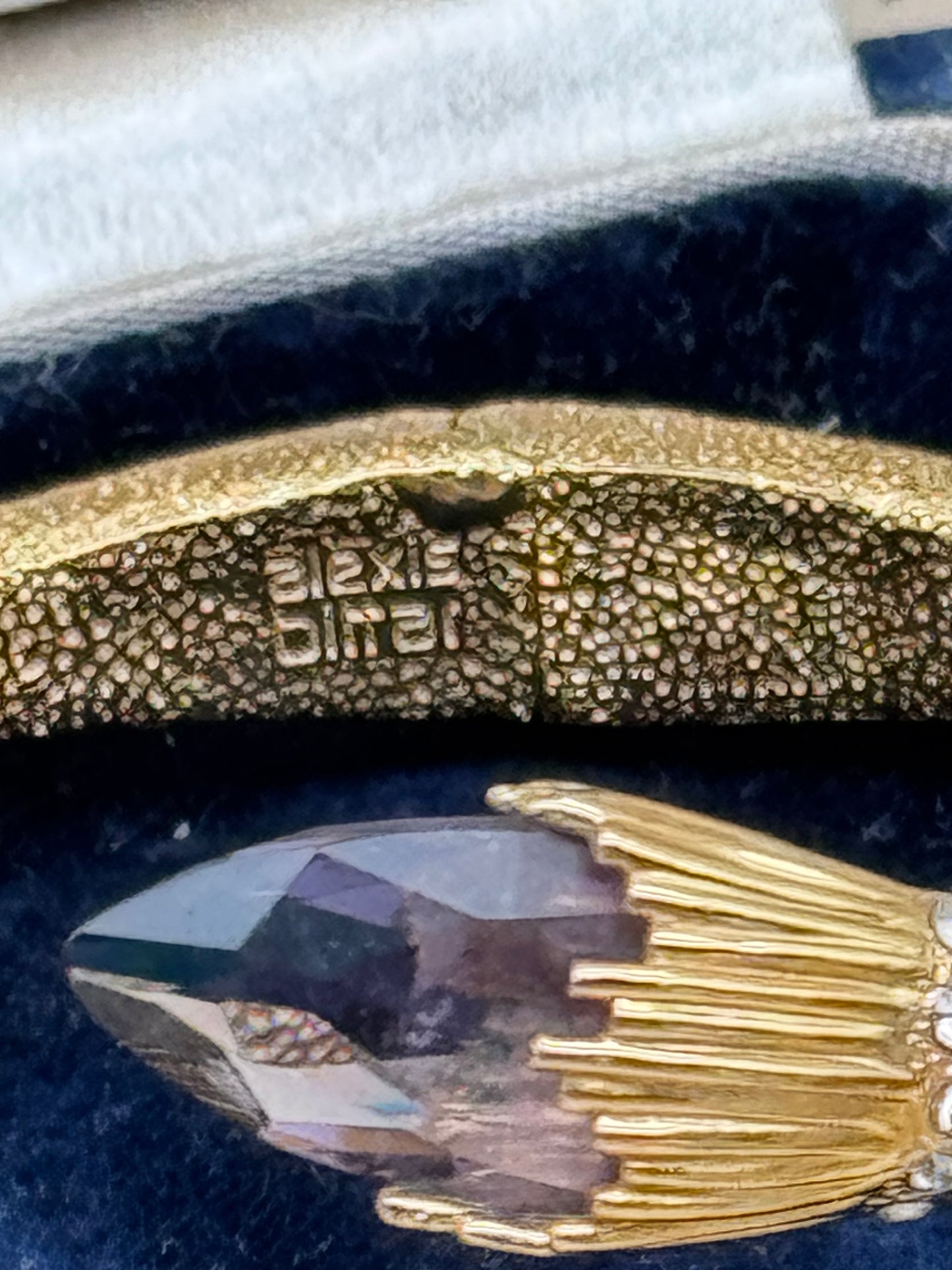 Vintage SIGNED Alexis Bittar Goldtone Bangle Rhinestone & Purple Accent Stones