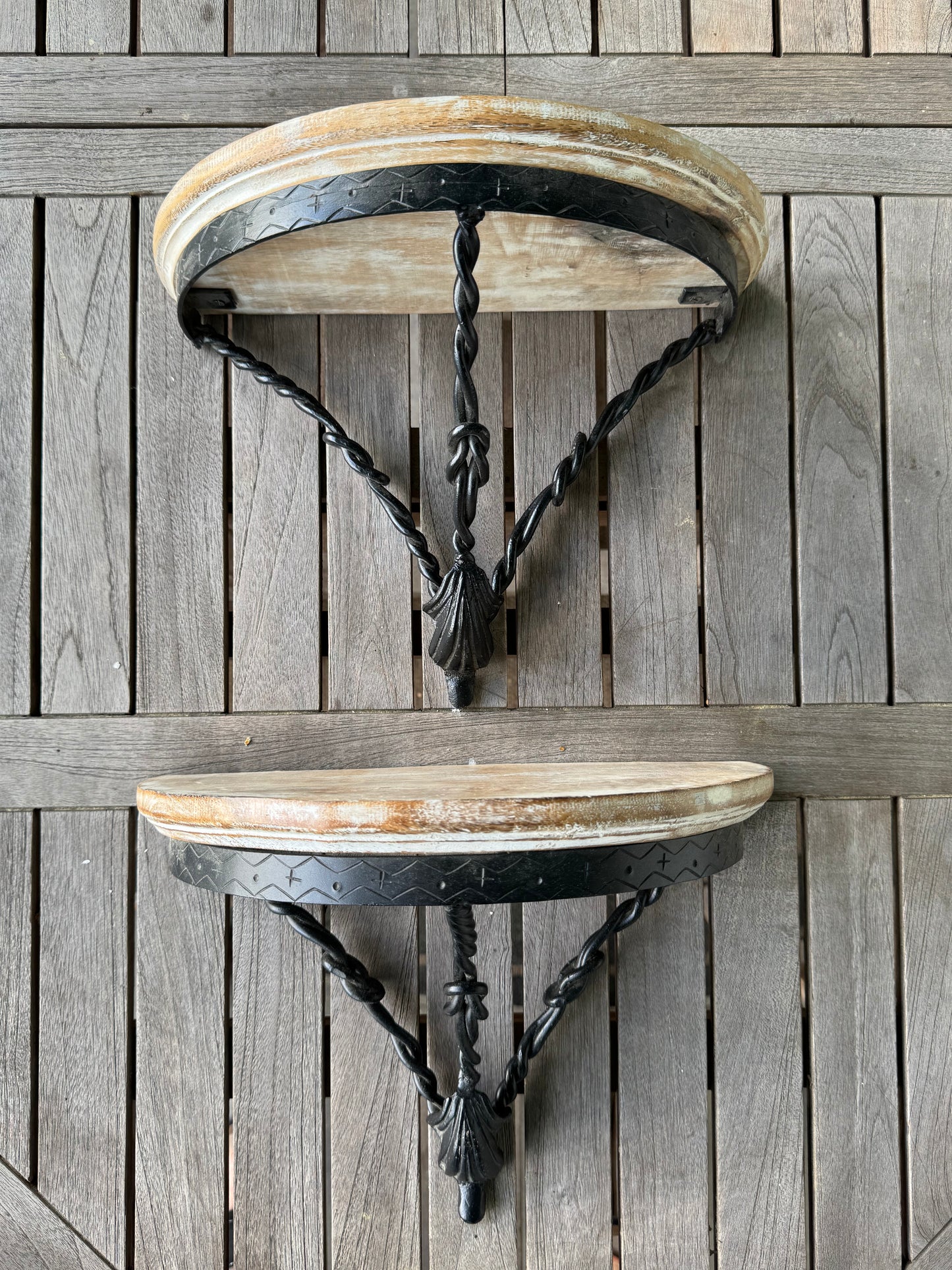 Pair Rustic Iron & Wood Wall Shelves 12.5” X9.5”x 9.5” ESTATE FIND