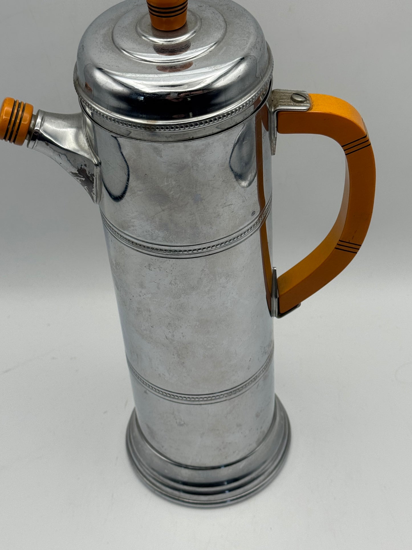 Chrome Bakelite Cocktail Shaker – 1930s Art Deco Krome Kraft Farber Bros – 12.5” Barware