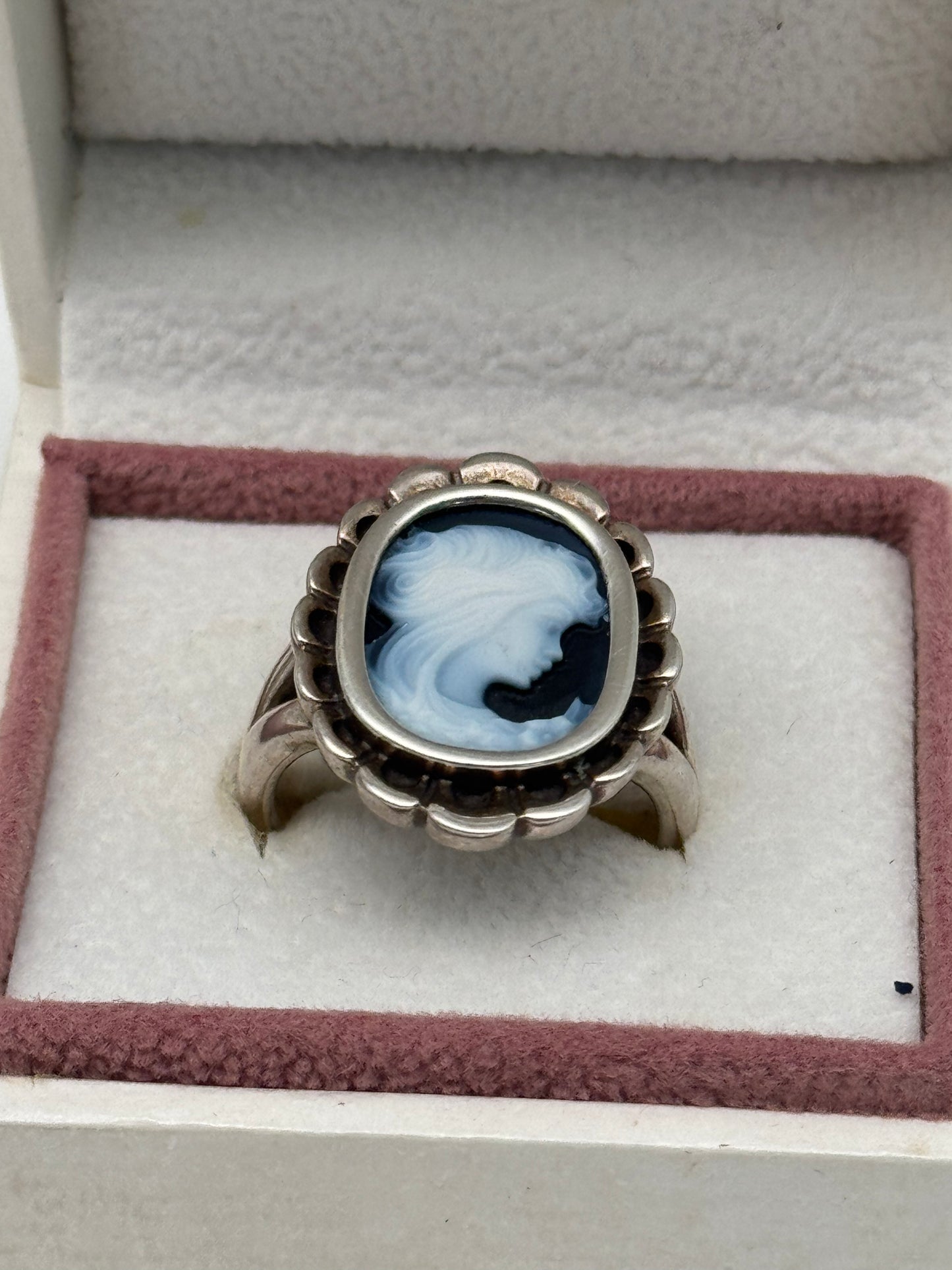 Сameo Blue Agate Ring PANDORA 925 Sterling Silver Vintage 2011, Size 7 in Box RETIRED‼️