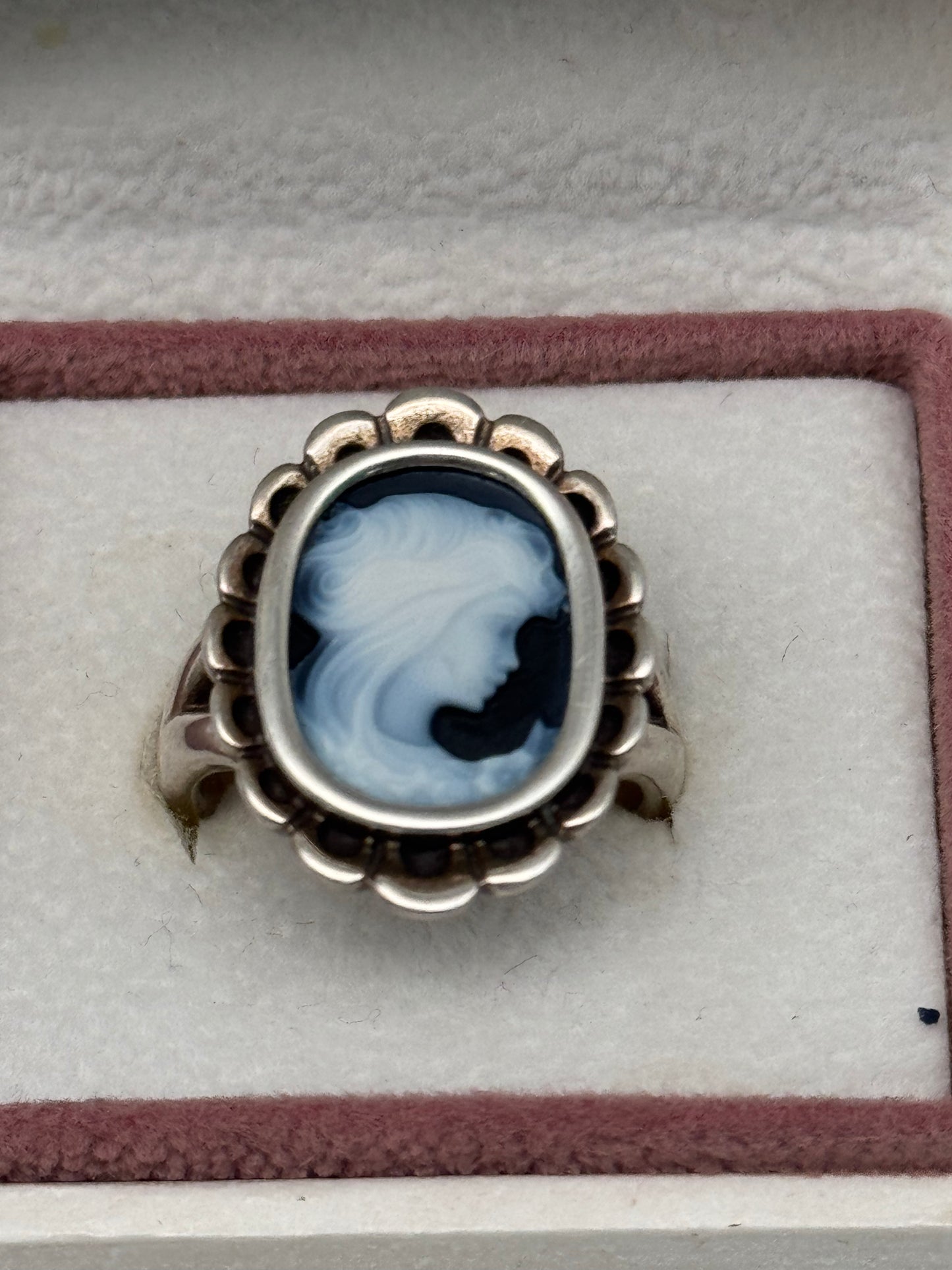 Сameo Blue Agate Ring PANDORA 925 Sterling Silver Vintage 2011, Size 7 in Box RETIRED‼️