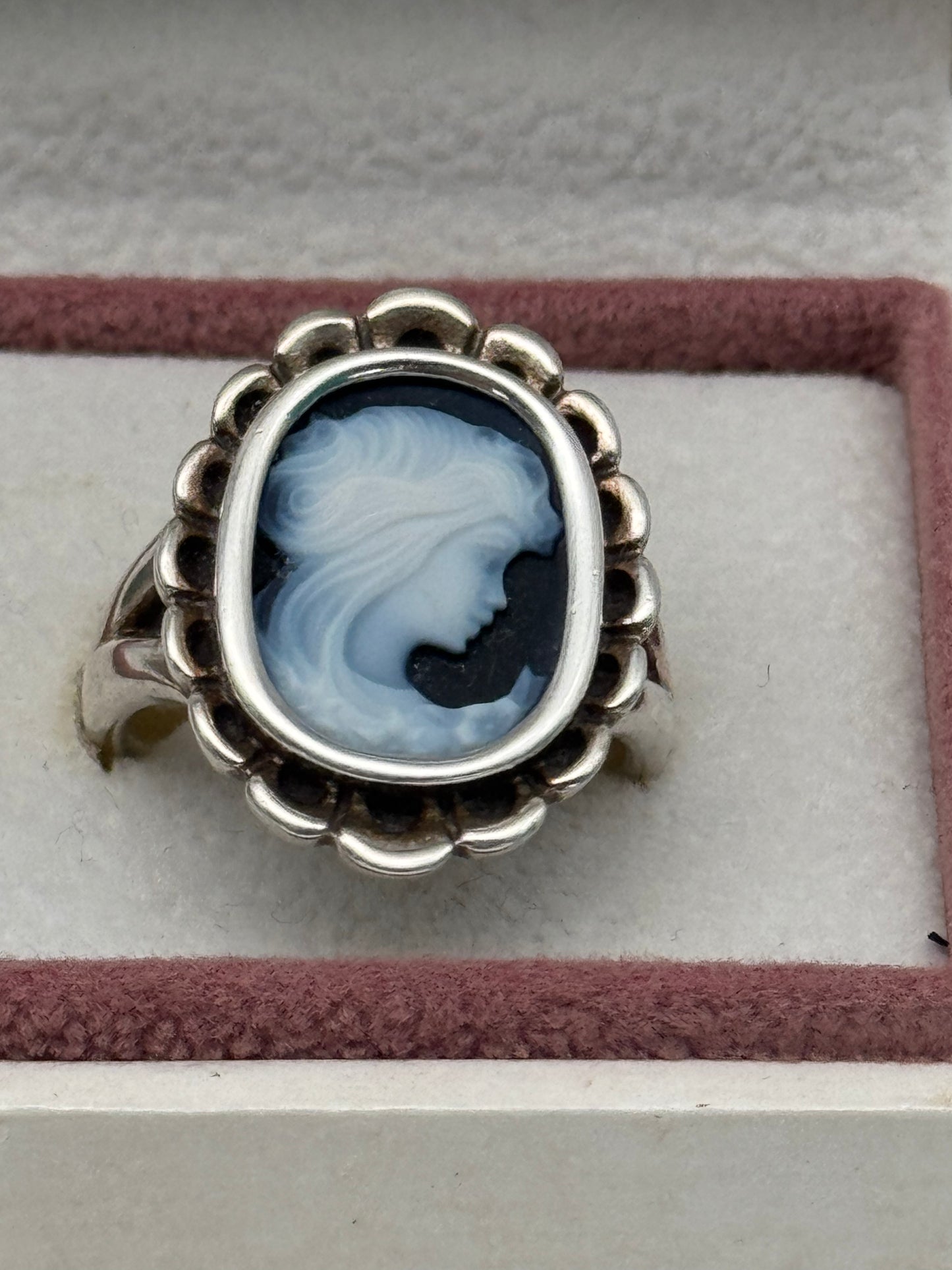 Сameo Blue Agate Ring PANDORA 925 Sterling Silver Vintage 2011, Size 7 in Box RETIRED‼️