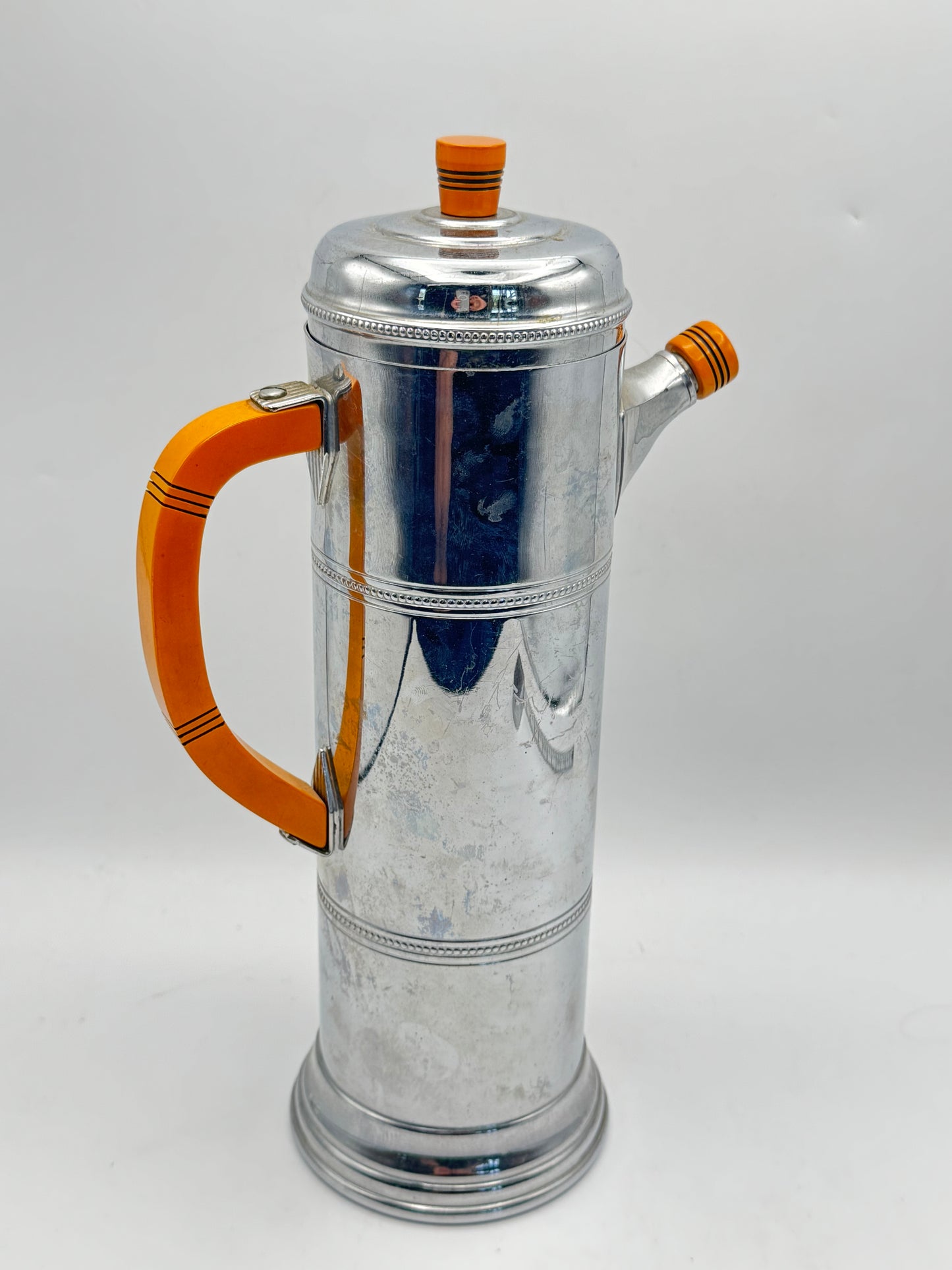 Chrome Bakelite Cocktail Shaker – 1930s Art Deco Krome Kraft Farber Bros – 12.5” Barware