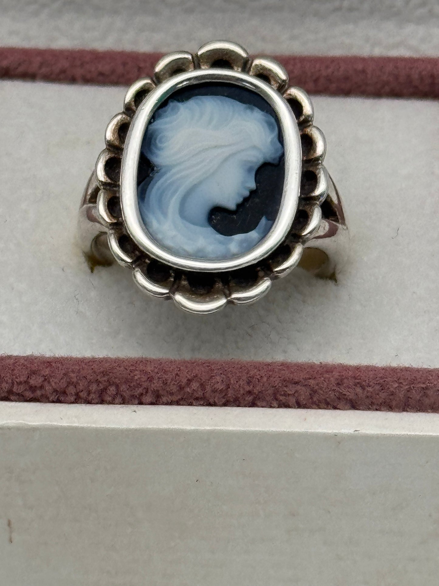 Сameo Blue Agate Ring PANDORA 925 Sterling Silver Vintage 2011, Size 7 in Box RETIRED‼️