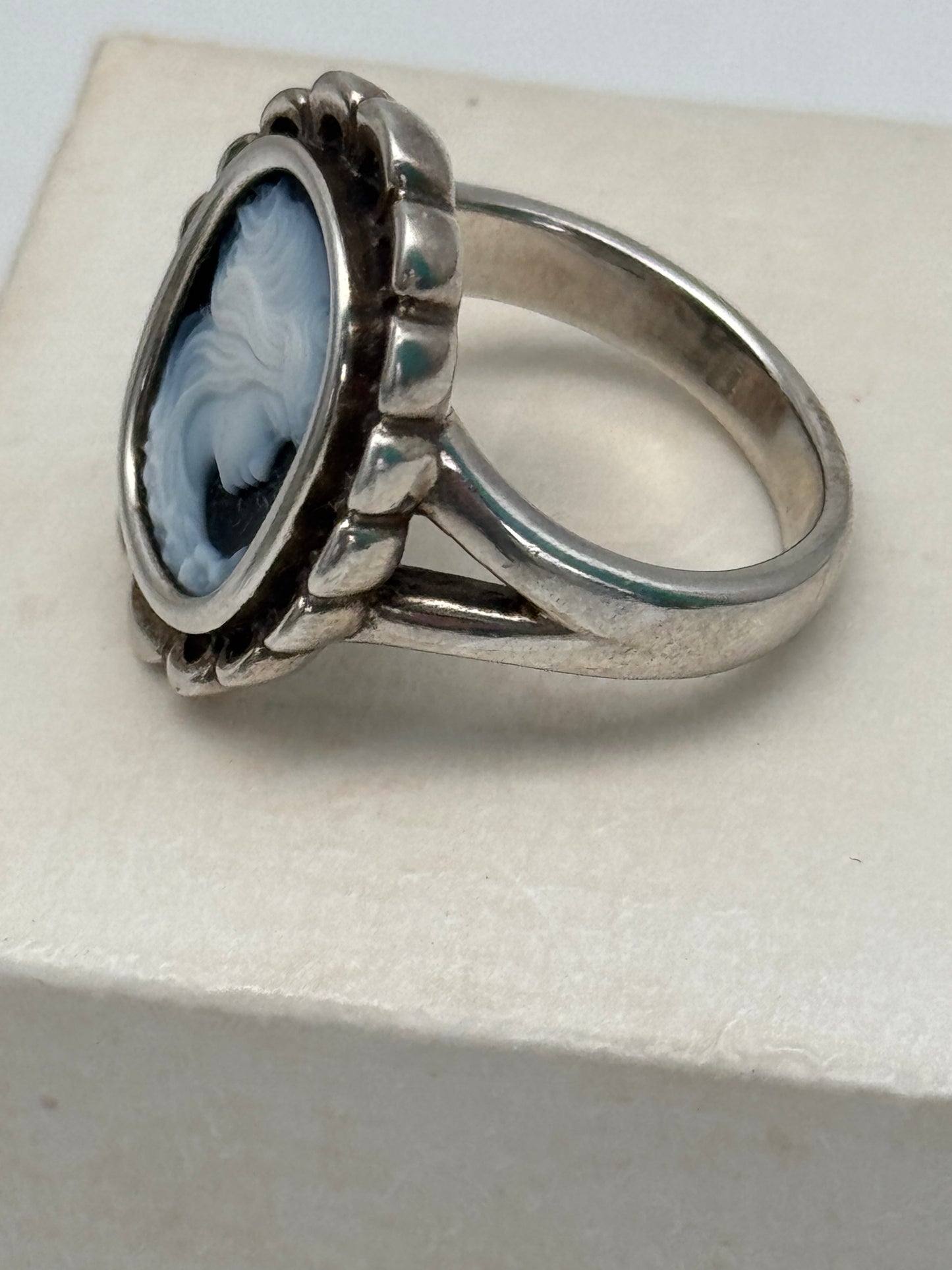 Сameo Blue Agate Ring PANDORA 925 Sterling Silver Vintage 2011, Size 7 in Box RETIRED‼️