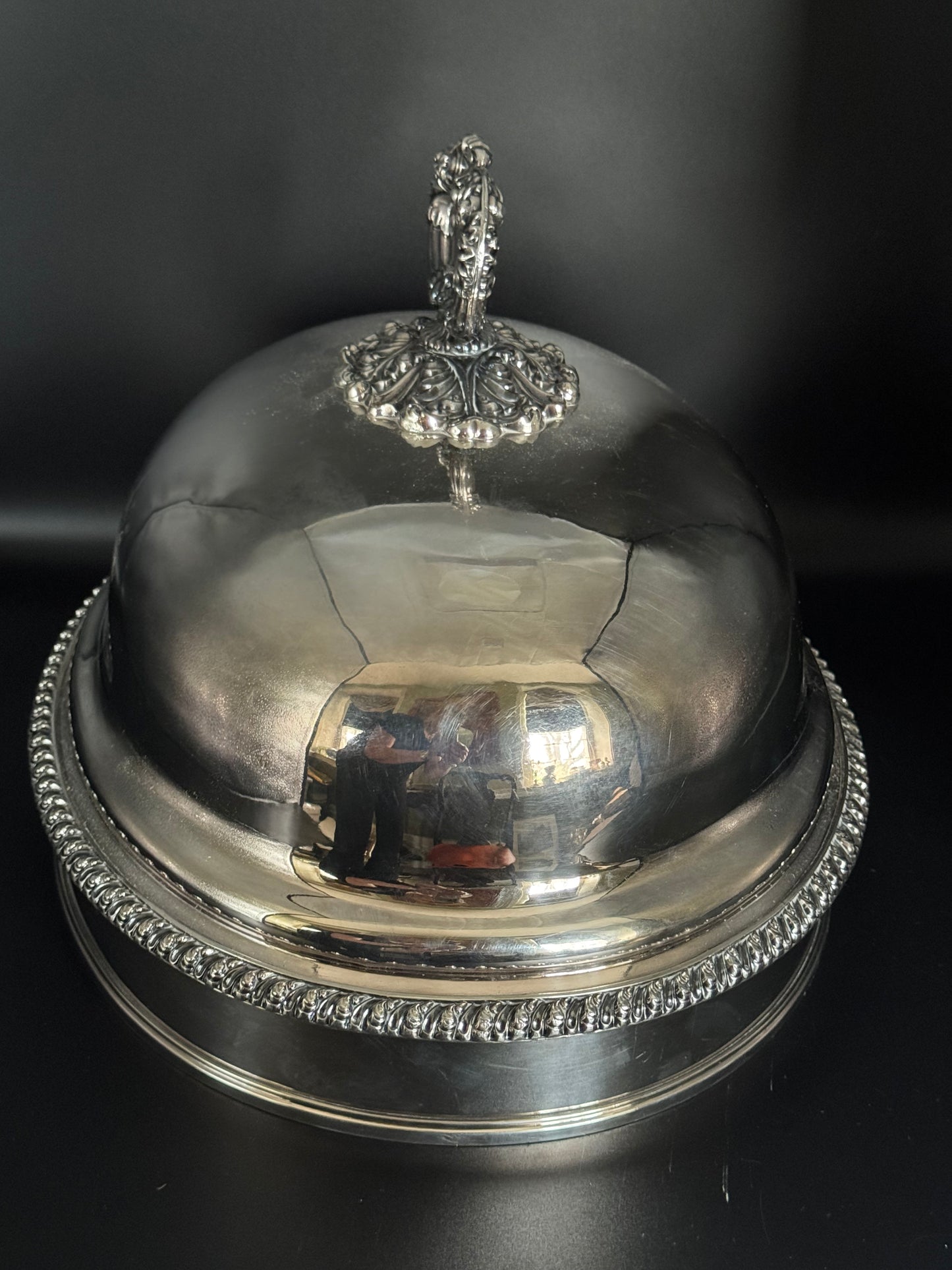 Large Sheffield Plate Georgian Style Meat Dome with Removable Handle Ca 15.75” x 11.75” x 12” SUBSTANTIAL