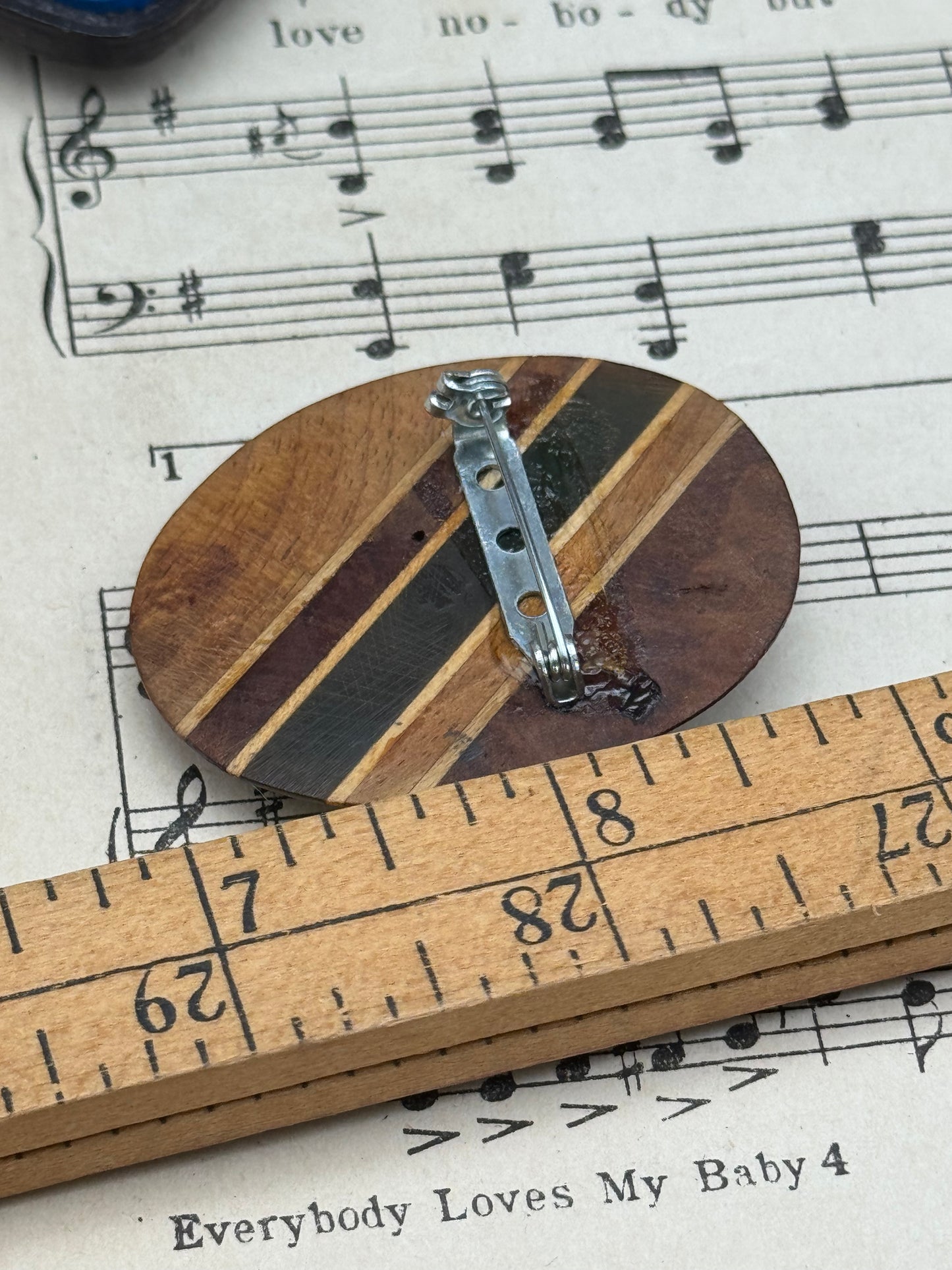 Vintage CAMEO Brooch Set In Wood Replacement Pin On Back ESTATE QUALITY