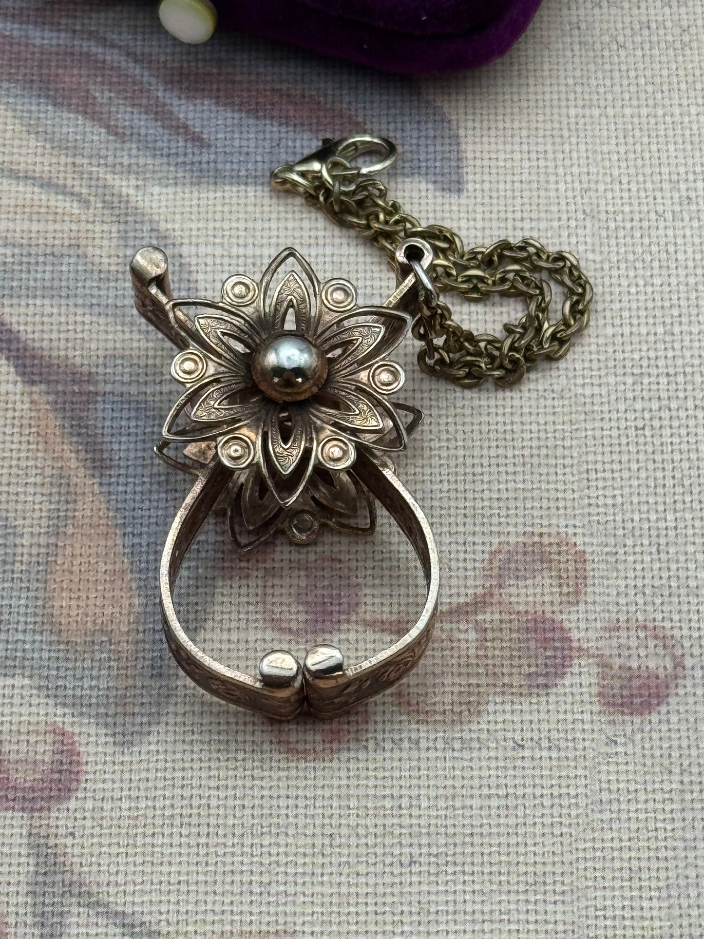 Victorian Style Rose Gold Metal with Flower Engraved Glove Holder – 1.75” x 1” – Vintage Floral Design