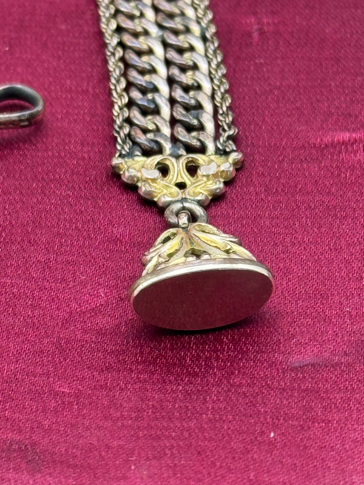 Antique Rose Gold Filled Slide Watch Chain Drop 4” with Ornate Fob Victorian