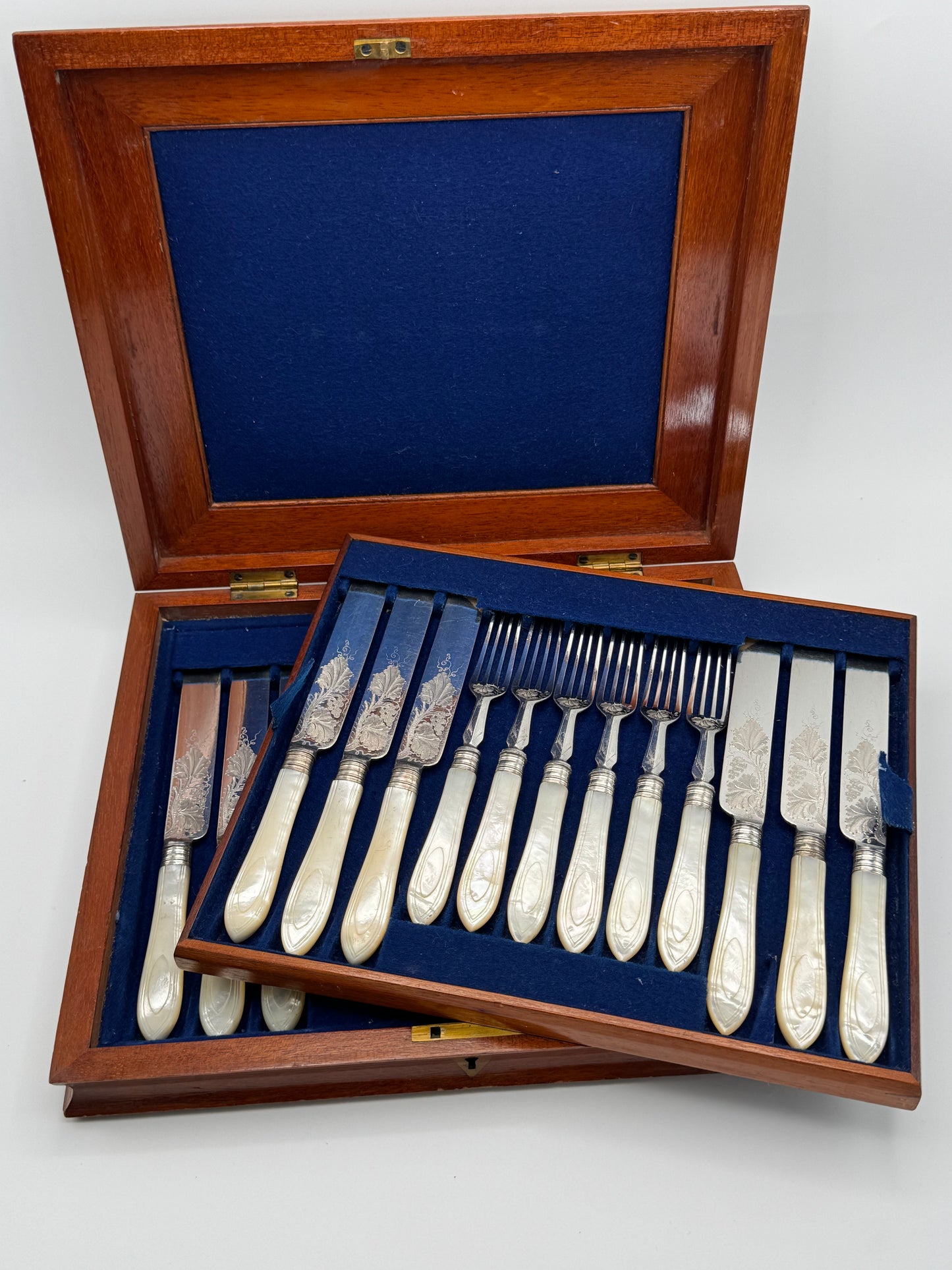 Victorian 24 Piece Mother of Pearl Silverware Set In Original Wood Case EXQUISITE