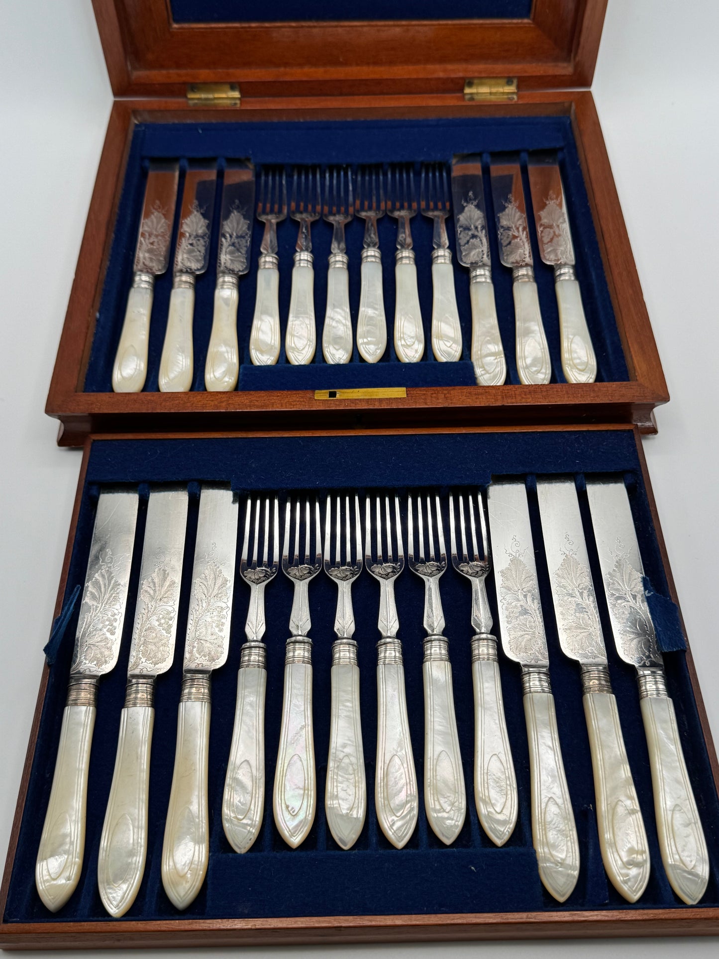 Victorian 24 Piece Mother of Pearl Silverware Set In Original Wood Case EXQUISITE