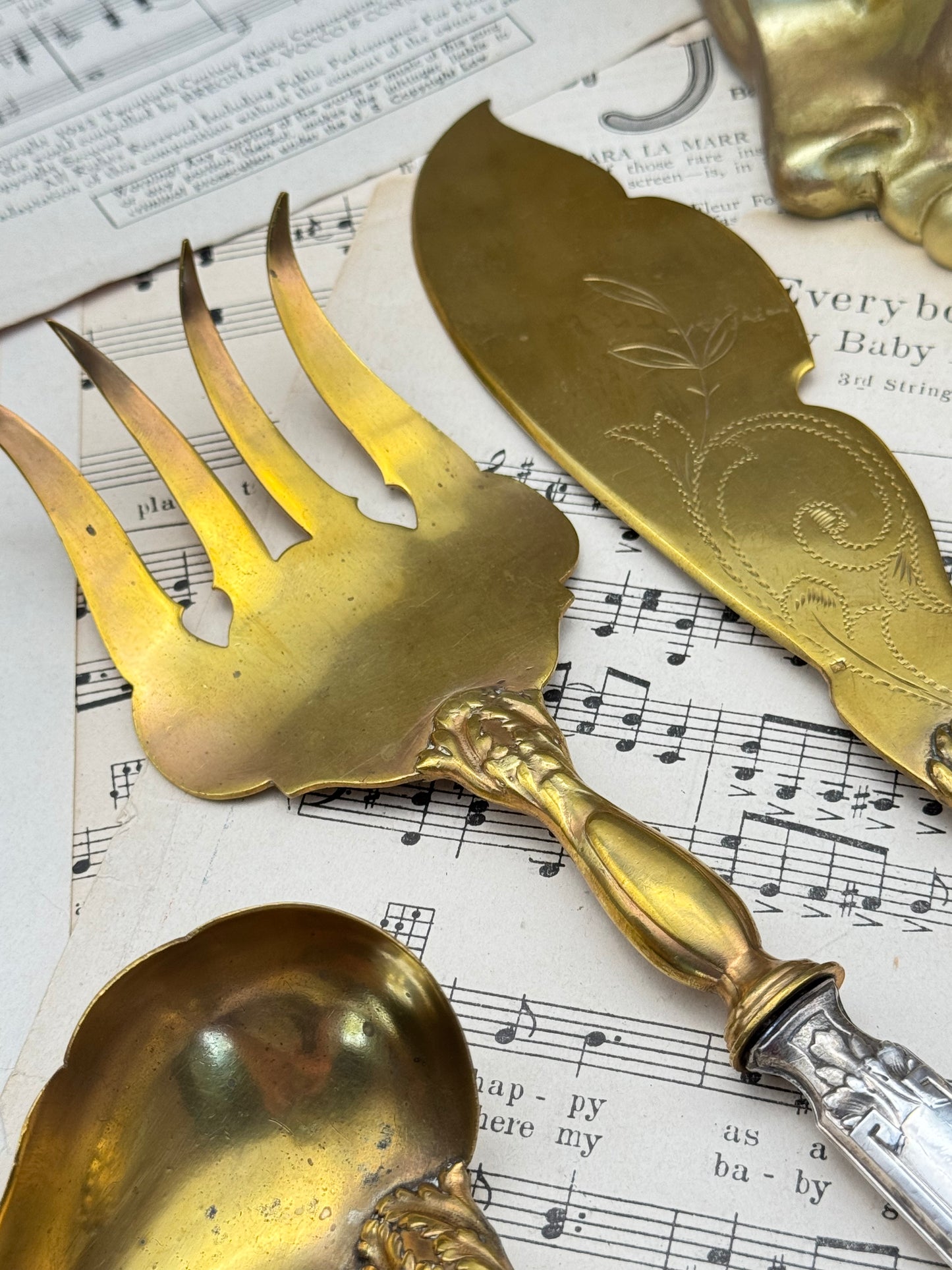 Antique 800 FRENCH Silver & Vermeil Serving Set – Ornate European Flatware