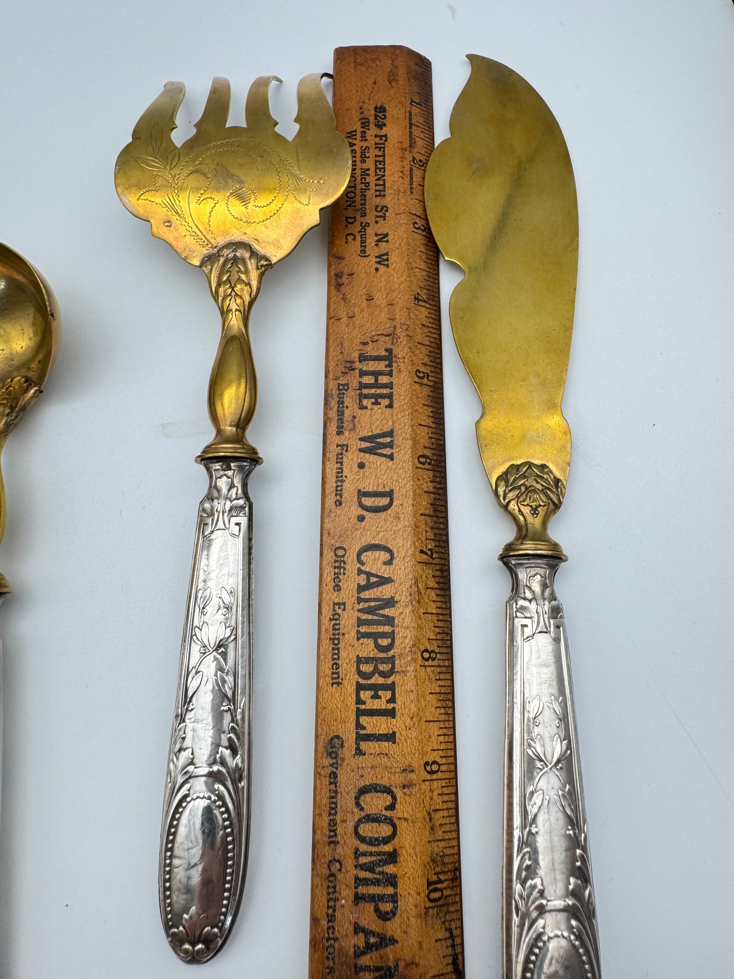 Antique 800 FRENCH Silver & Vermeil Serving Set – Ornate European Flatware