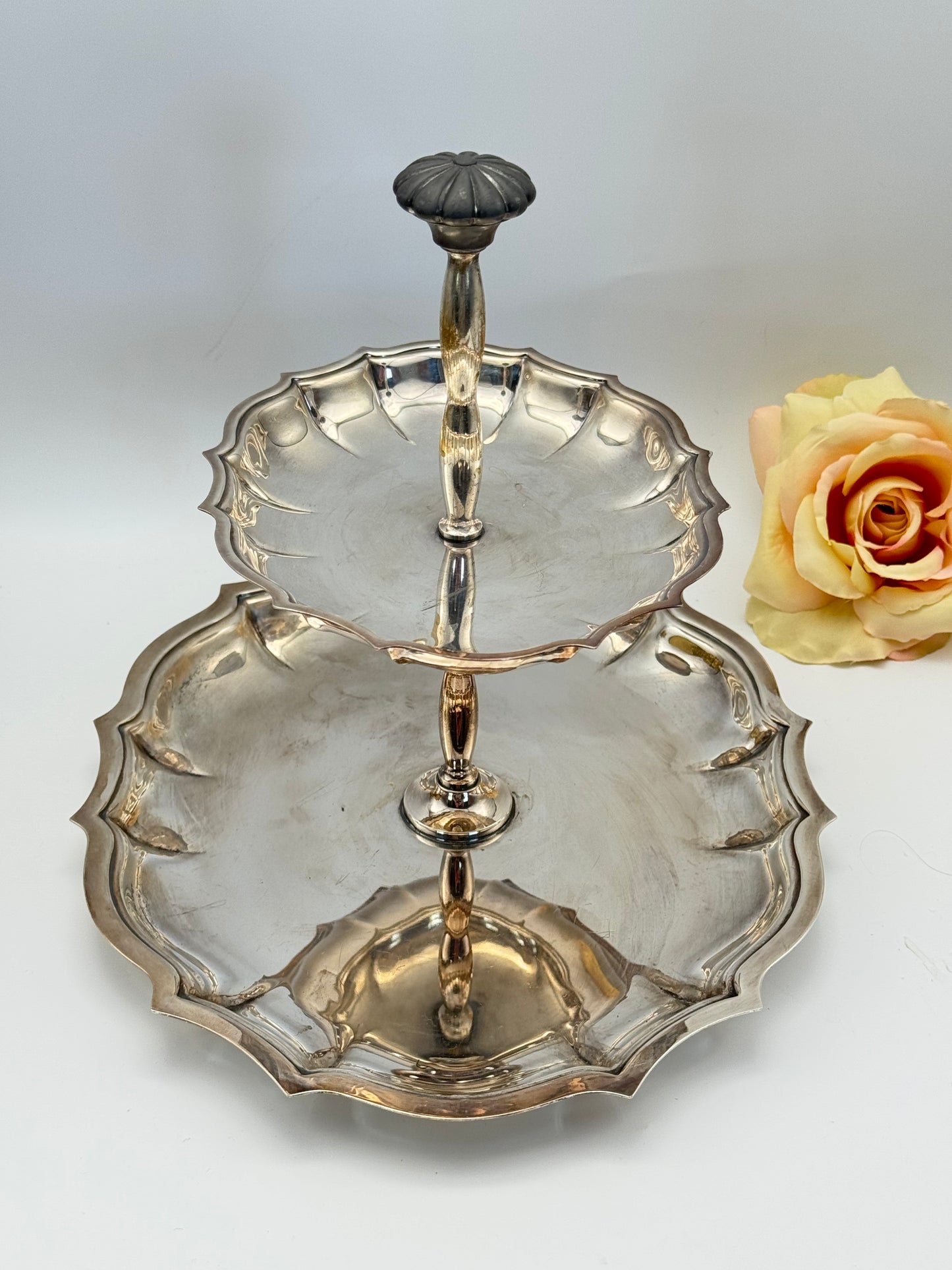 2 Tier Silverplate “Cake” Stand Chippendale ESTATE FIND Circa 9”h